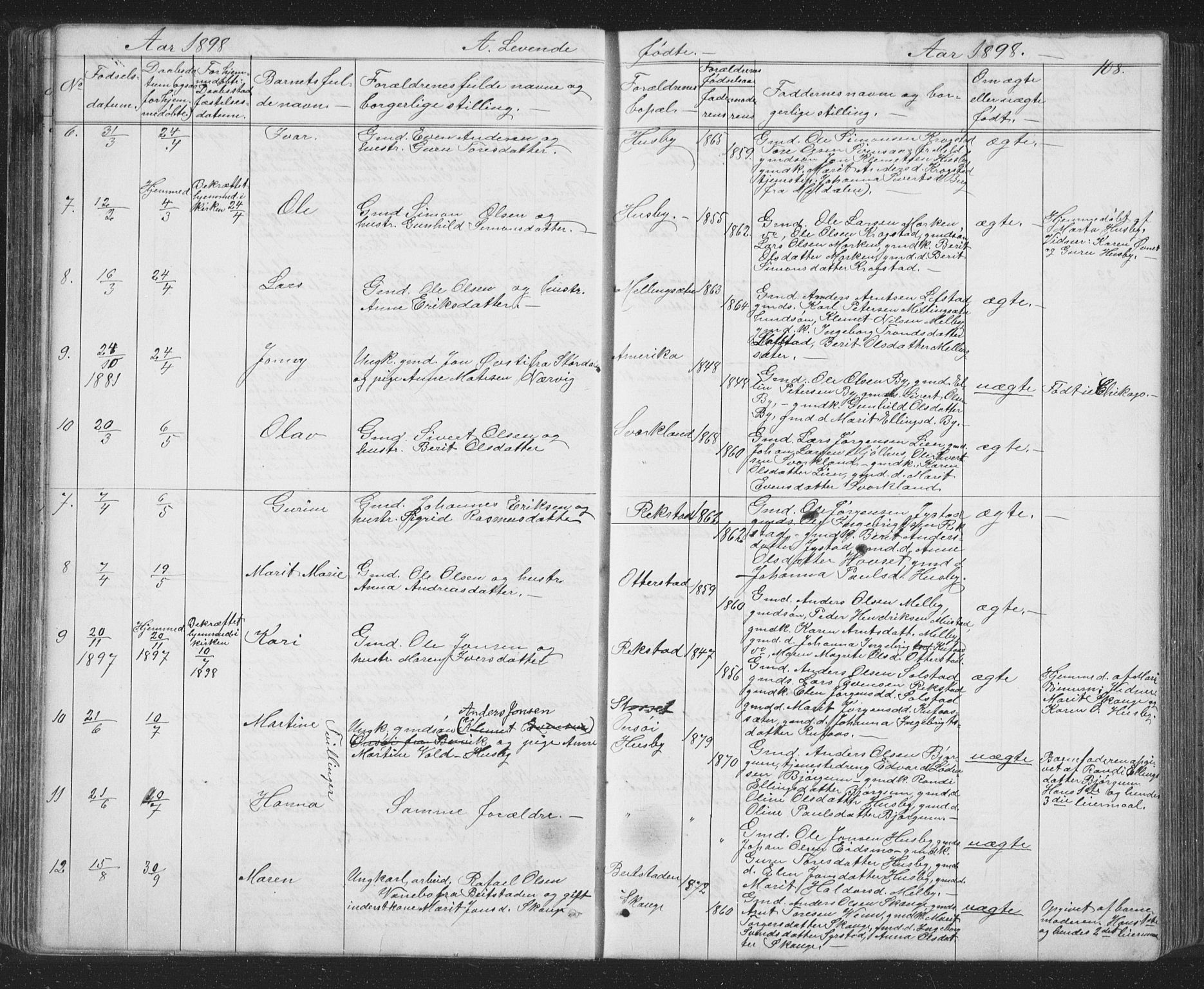 Ministerialprotokoller, klokkerbøker og fødselsregistre - Sør-Trøndelag, SAT/A-1456/667/L0798: Parish register (copy) no. 667C03, 1867-1929, p. 108