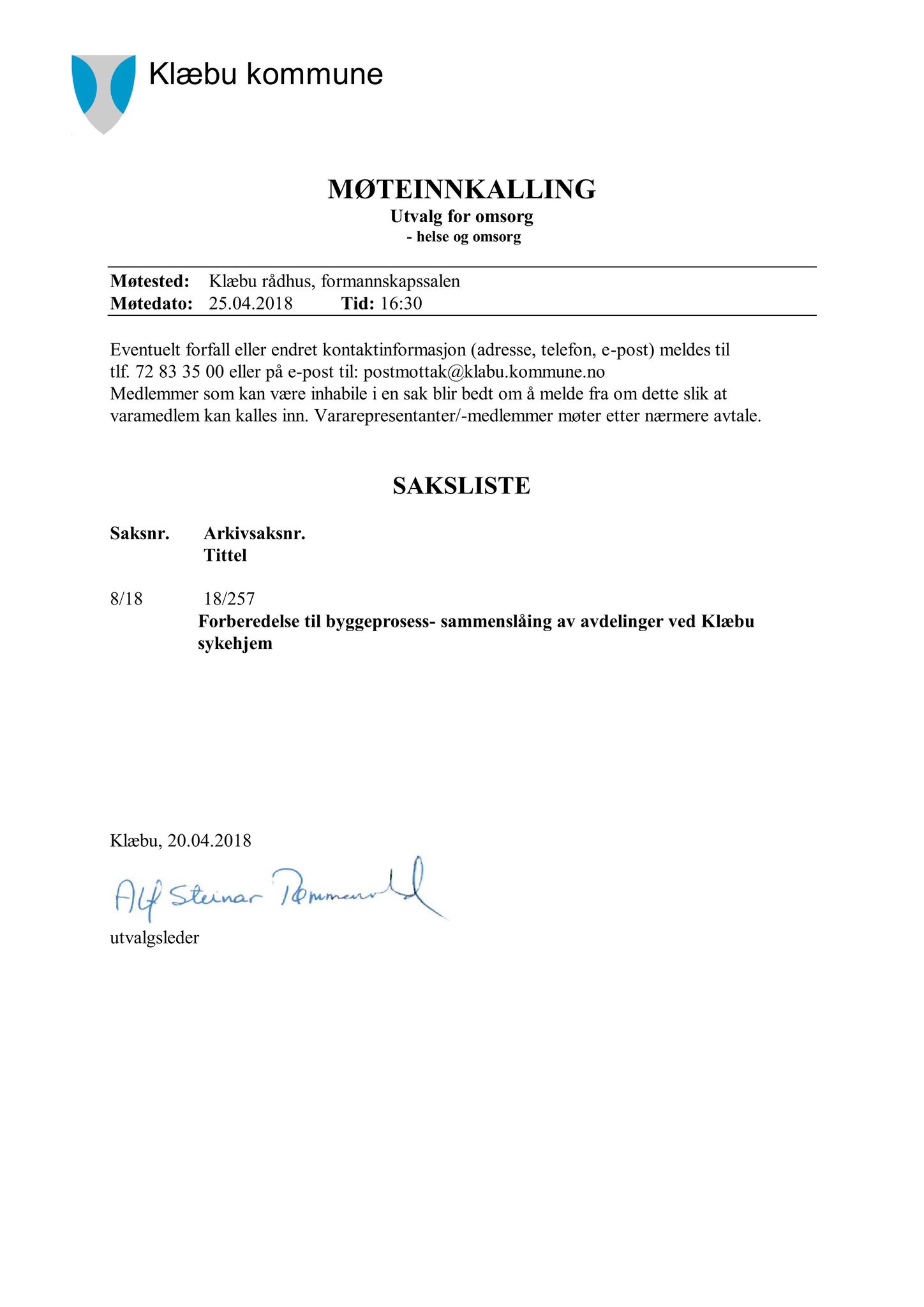 Klæbu Kommune, TRKO/KK/05-UOm/L009: Utvalg for omsorg - Møtedokumenter, 2018, p. 119