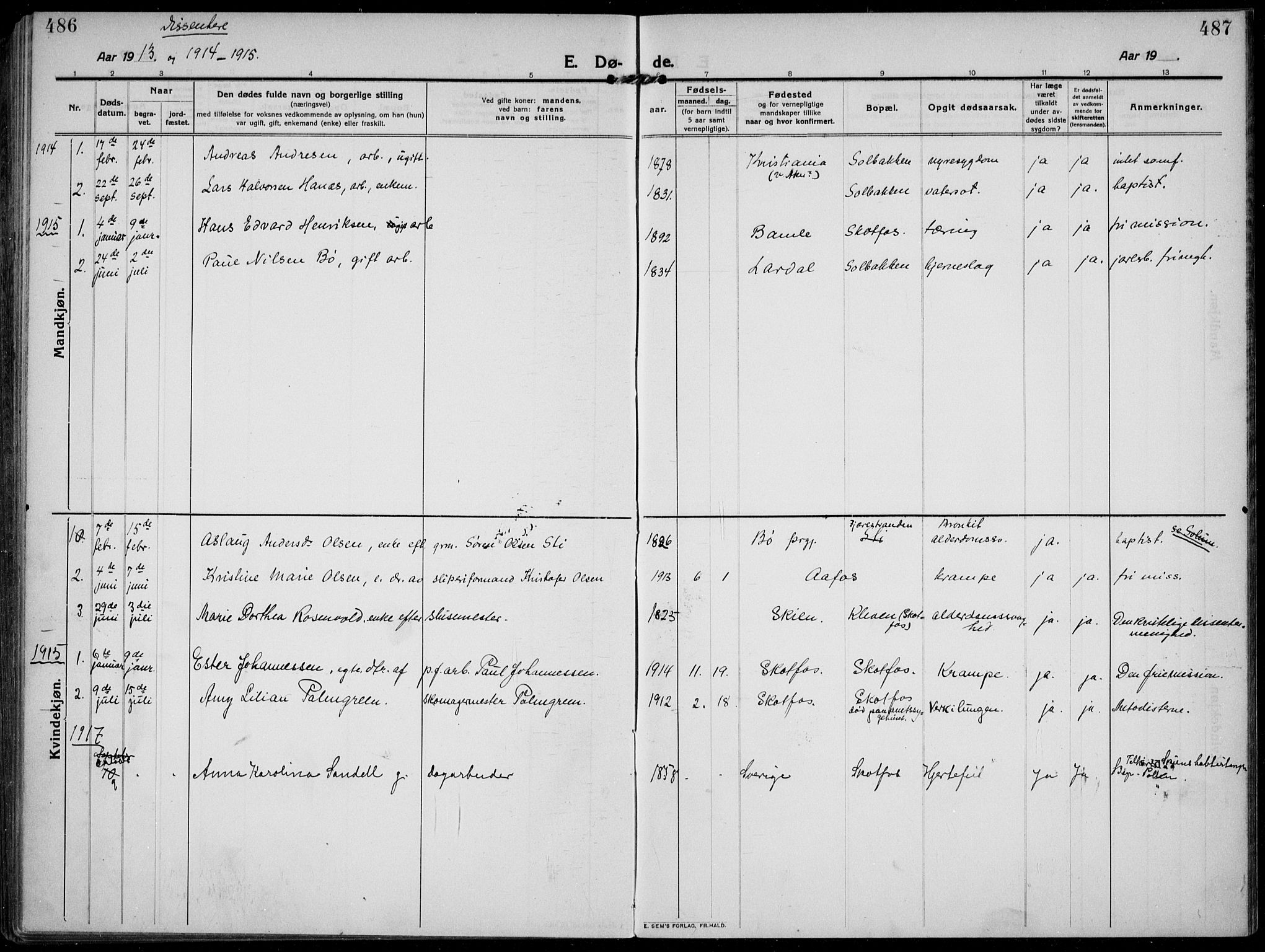 Solum kirkebøker, SAKO/A-306/F/Fb/L0004: Parish register (official) no. II 4, 1913-1924, p. 486-487