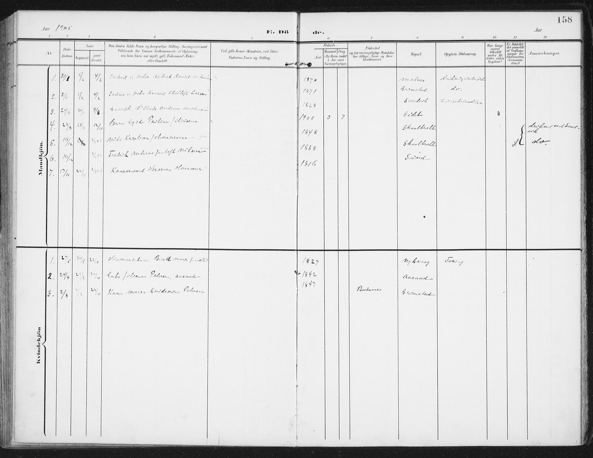 Ministerialprotokoller, klokkerbøker og fødselsregistre - Nordland, AV/SAT-A-1459/892/L1321: Parish register (official) no. 892A02, 1902-1918, p. 158