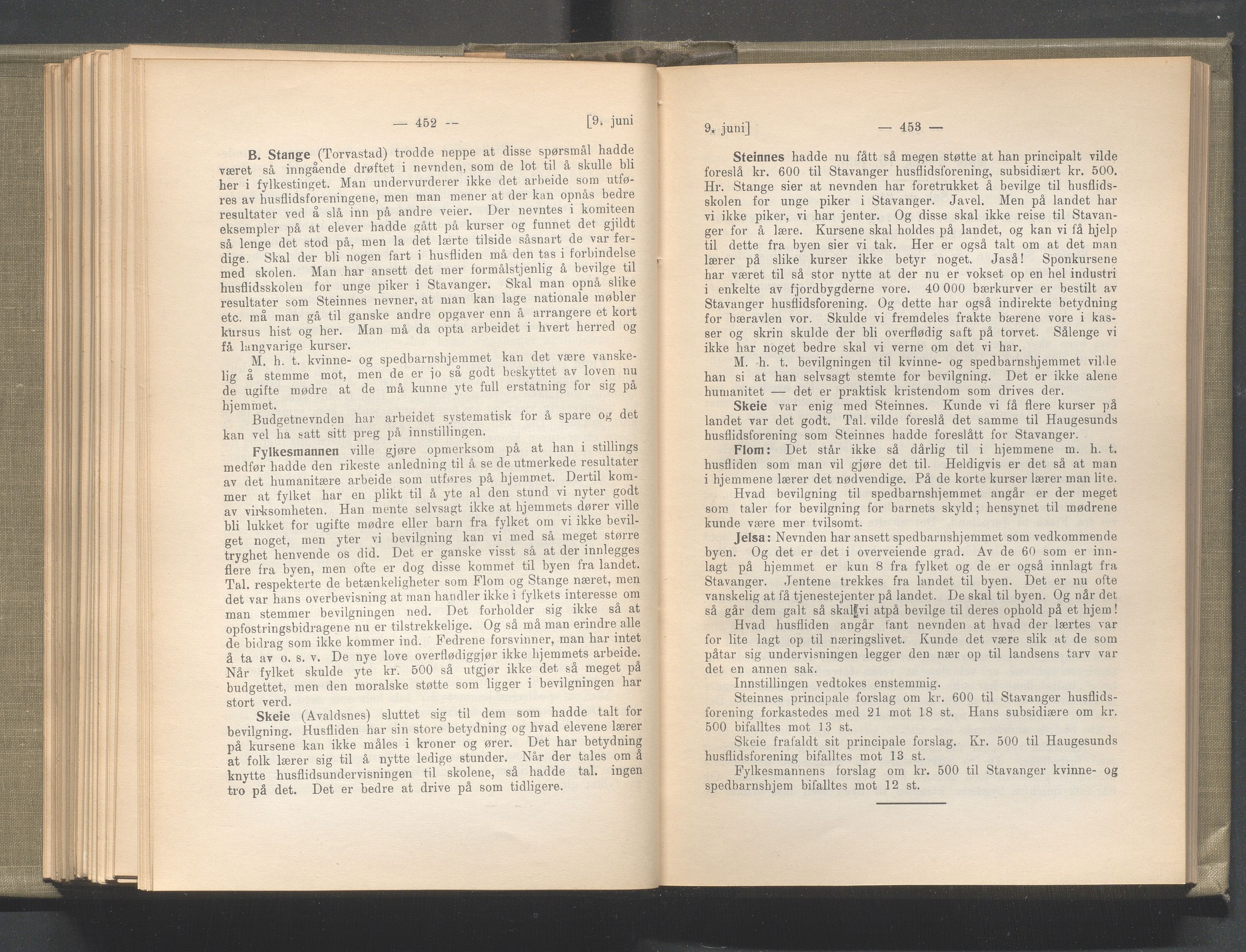 Rogaland fylkeskommune - Fylkesrådmannen , IKAR/A-900/A/Aa/Aaa/L0040: Møtebok , 1921, p. 452-453