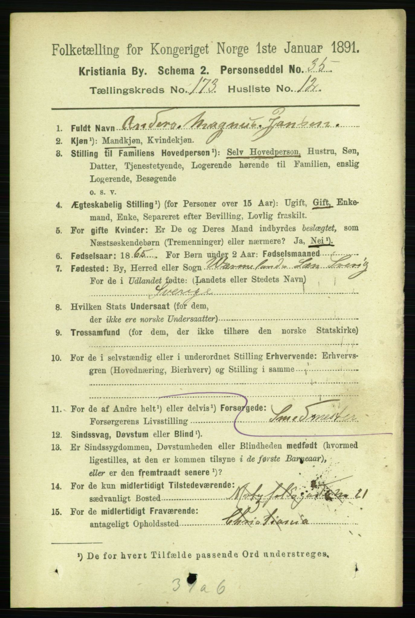 RA, 1891 census for 0301 Kristiania, 1891, p. 103461