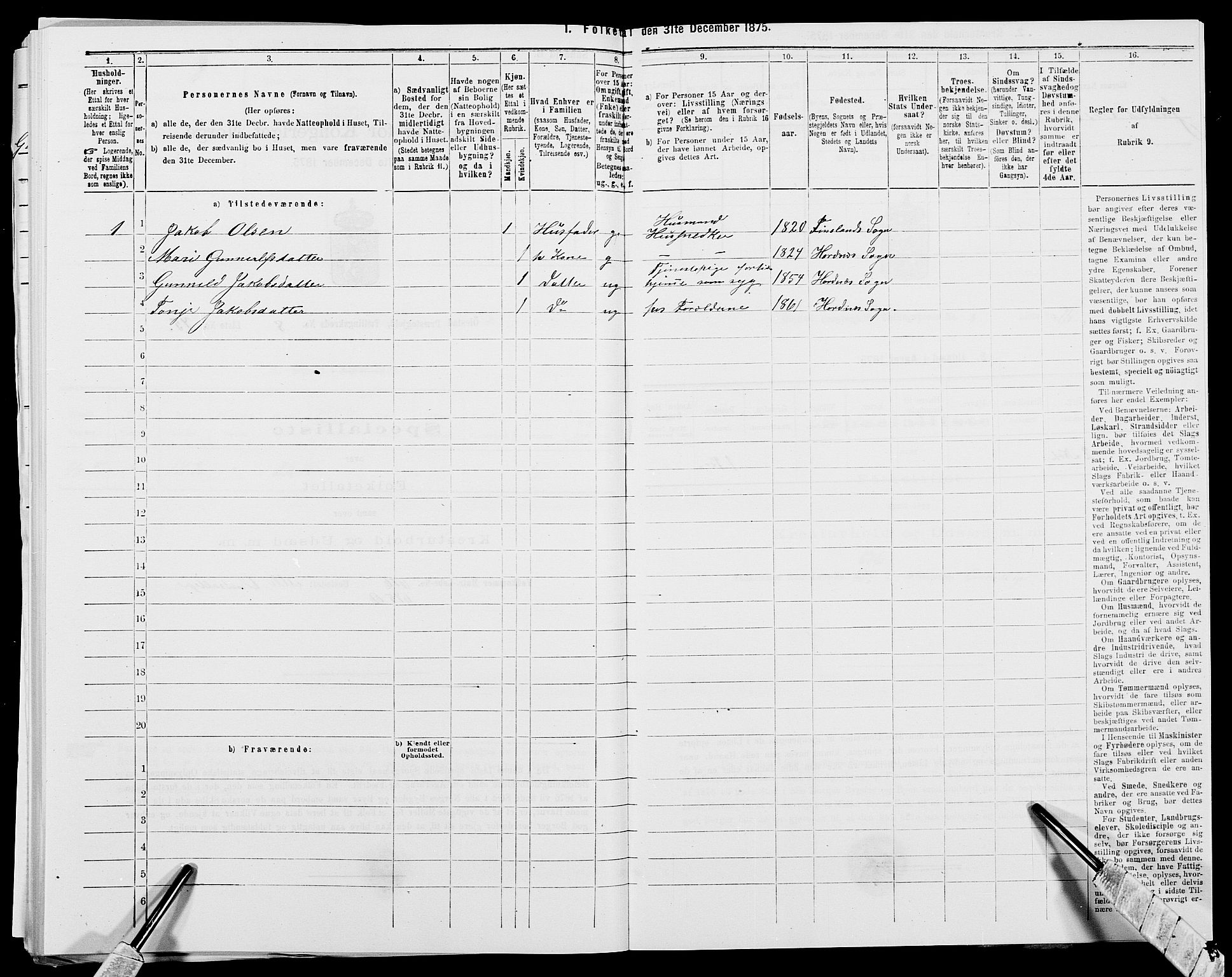 SAK, 1875 census for 0920P Øyestad, 1875, p. 1267