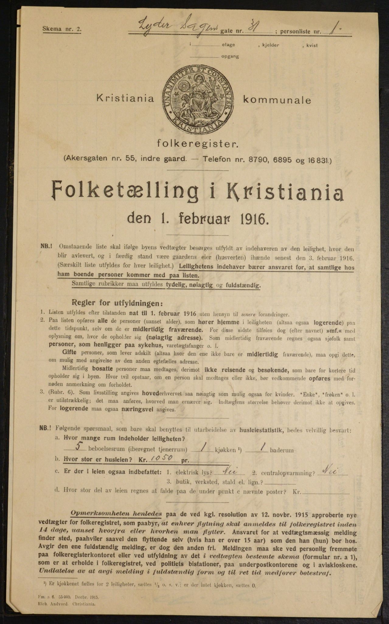 OBA, Municipal Census 1916 for Kristiania, 1916, p. 59864