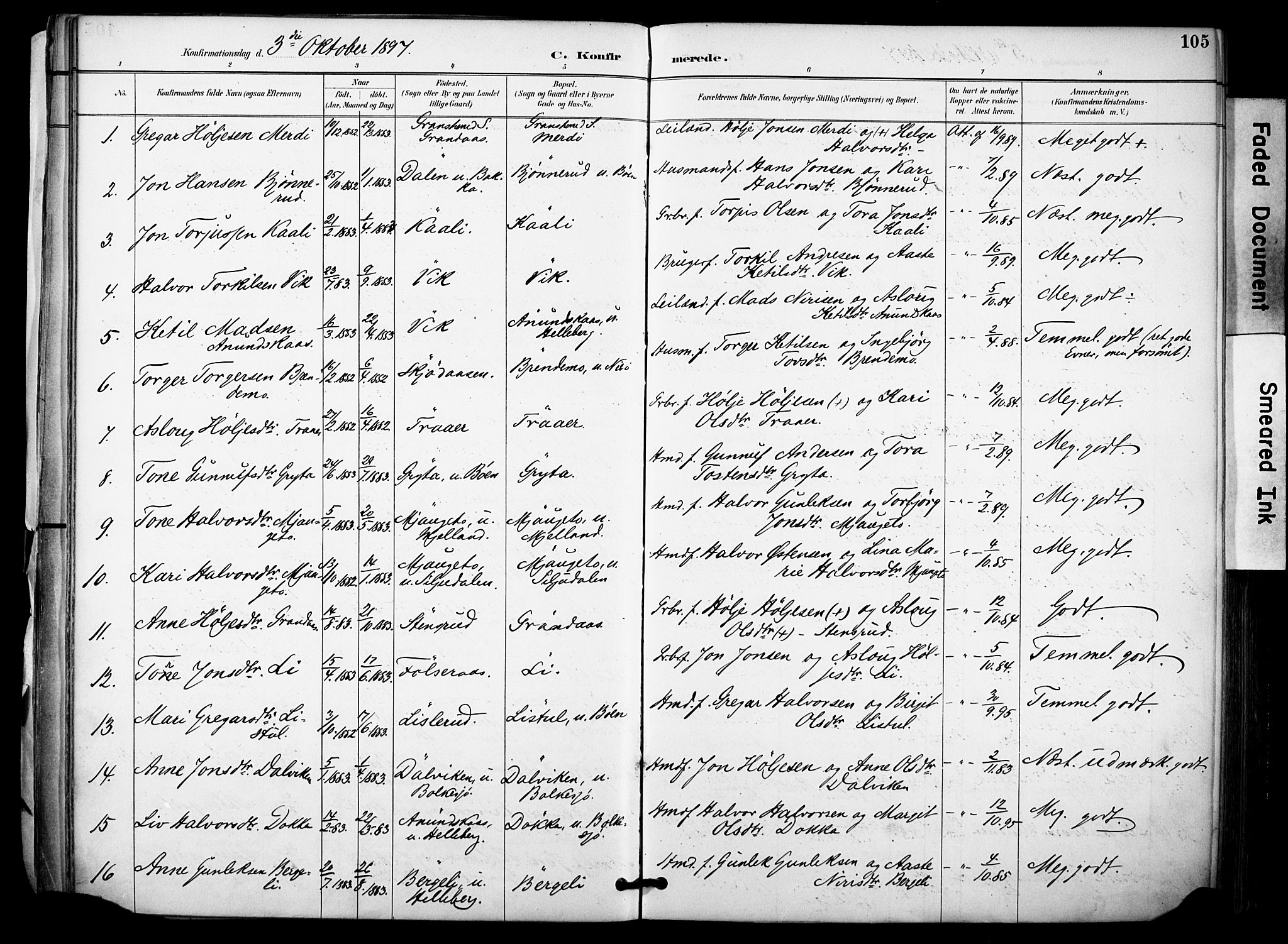 Gransherad kirkebøker, SAKO/A-267/F/Fa/L0005: Parish register (official) no. I 5, 1887-1916, p. 105