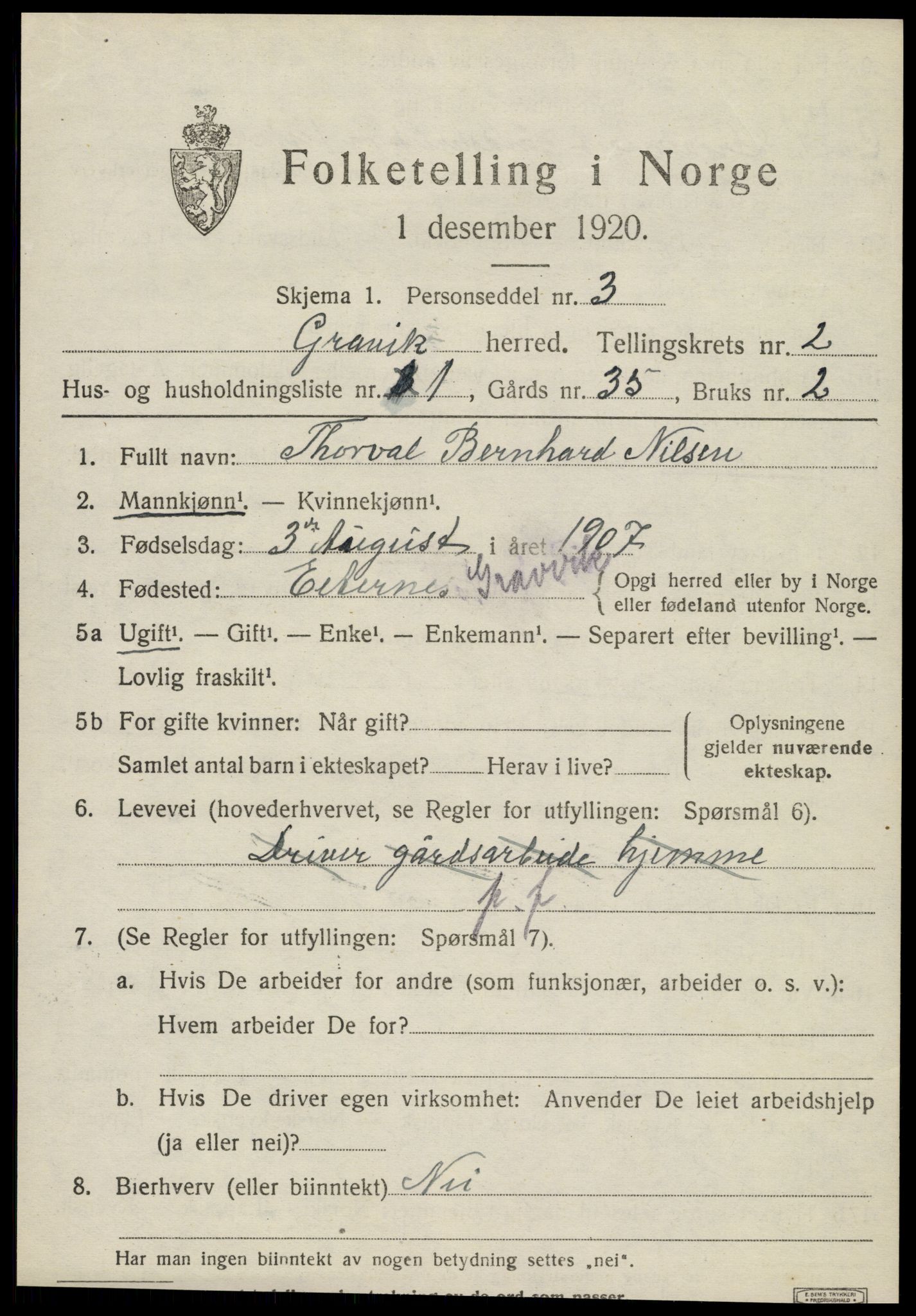 SAT, 1920 census for Gravvik, 1920, p. 864