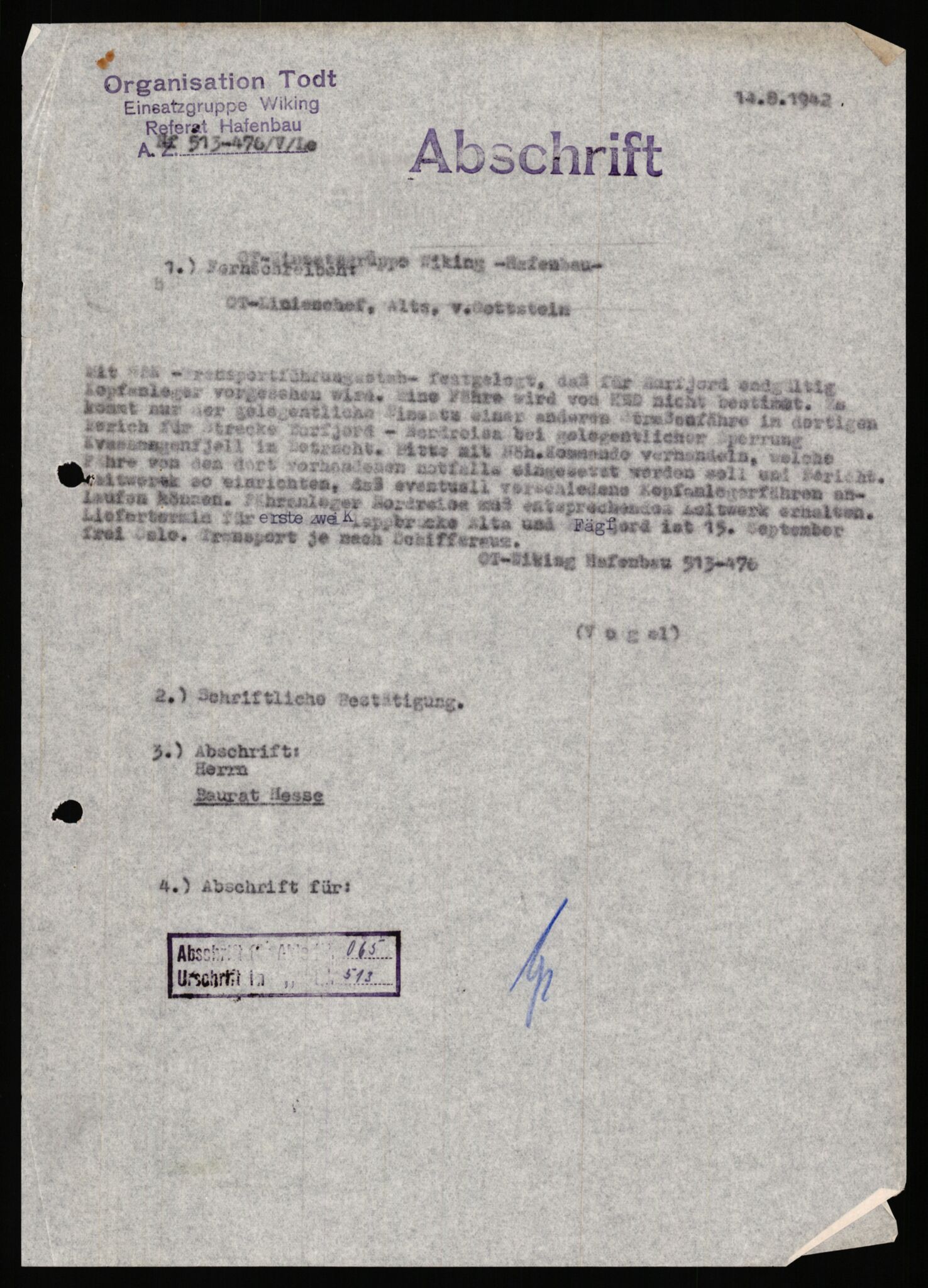 Tyske arkiver, Organisation Todt (OT), Einsatzgruppe Wiking, AV/RA-RAFA-2188/1/E/E2/E2d/L0023: Fähren und Anlegen, 1942-1944, p. 142