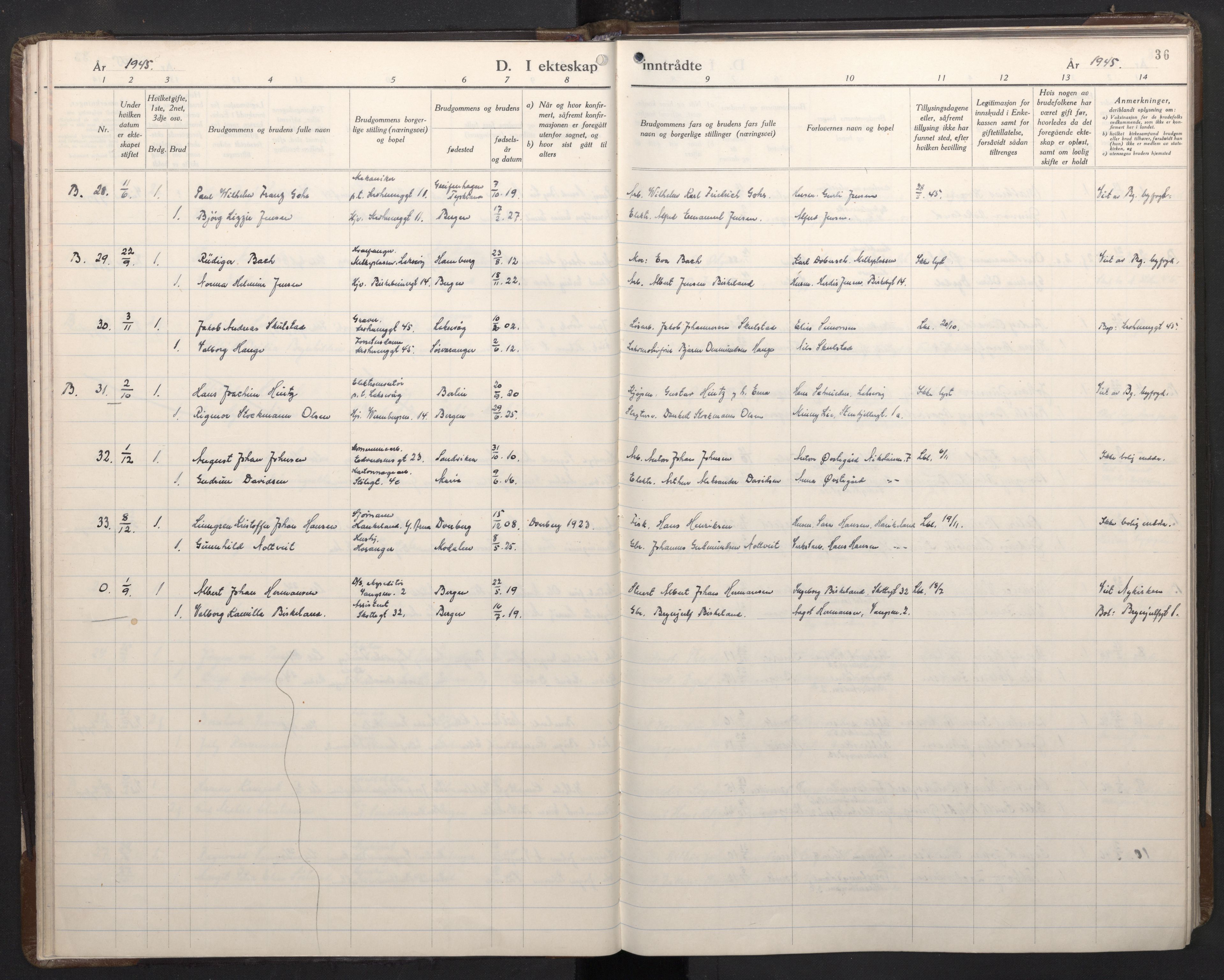 Mariakirken Sokneprestembete, AV/SAB-A-76901/H/Haa/L0019: Parish register (official) no. D 1, 1939-1963, p. 35b-36a