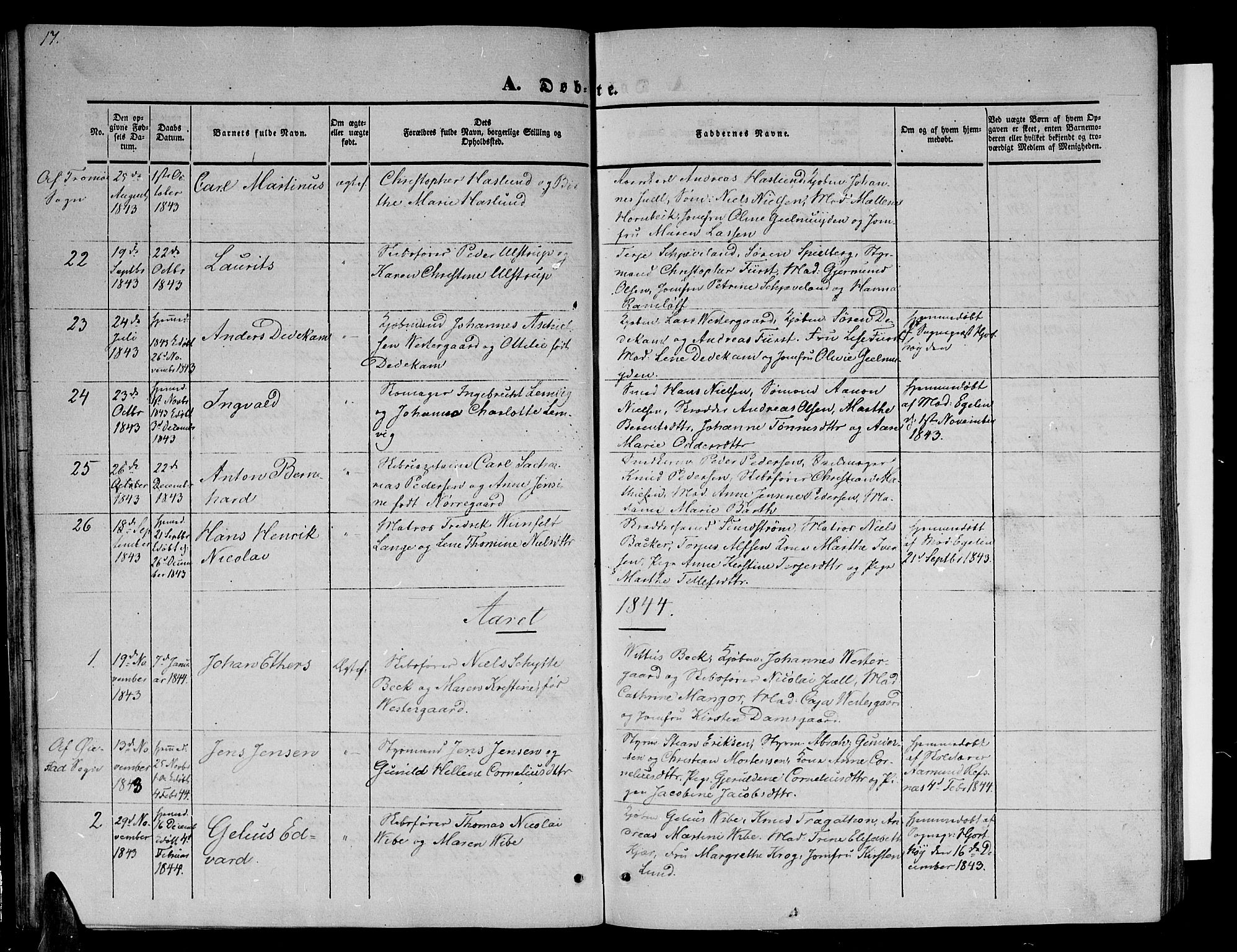 Arendal sokneprestkontor, Trefoldighet, SAK/1111-0040/F/Fb/L0002: Parish register (copy) no. B 2, 1838-1860, p. 17
