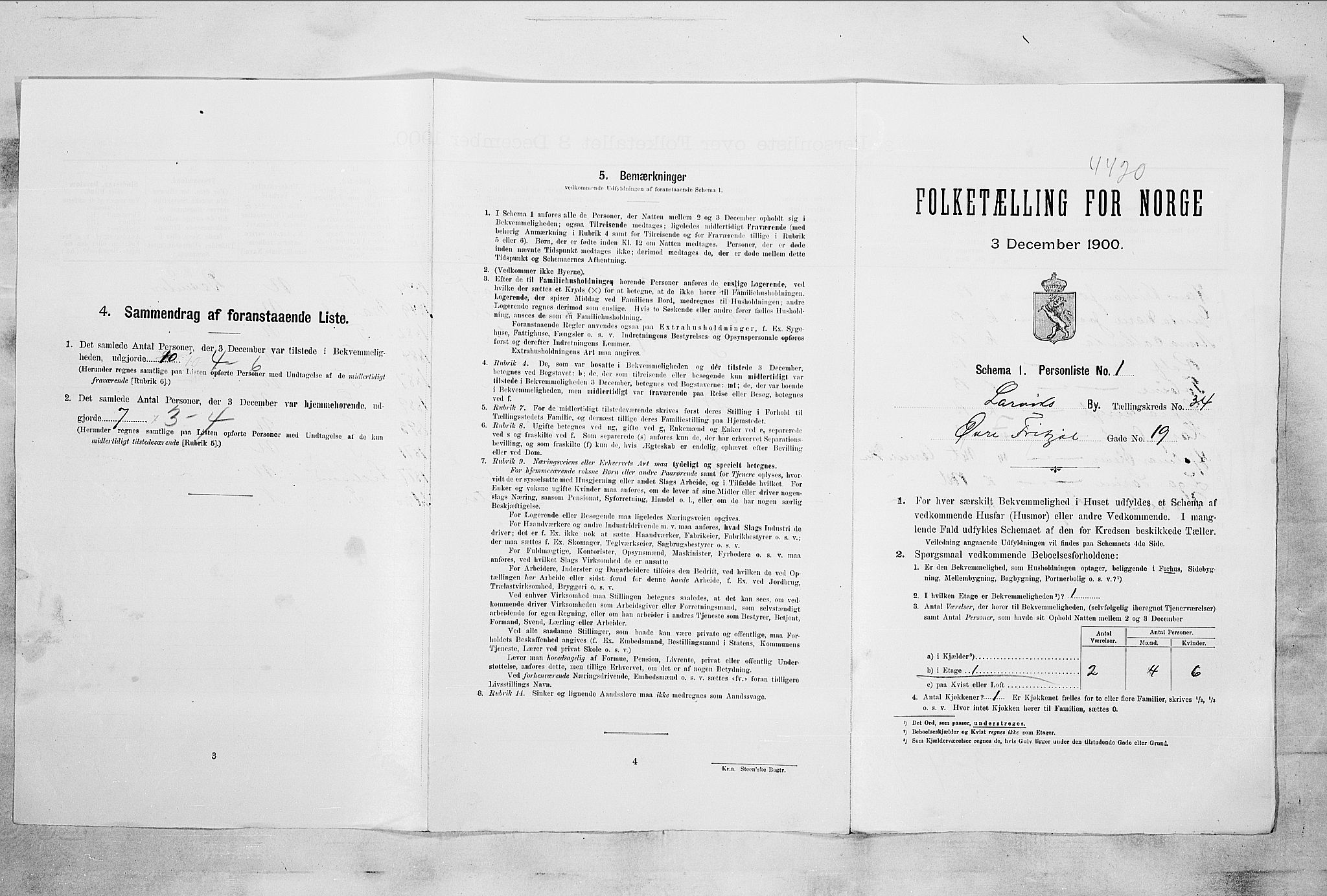 RA, 1900 census for Larvik, 1900, p. 4065