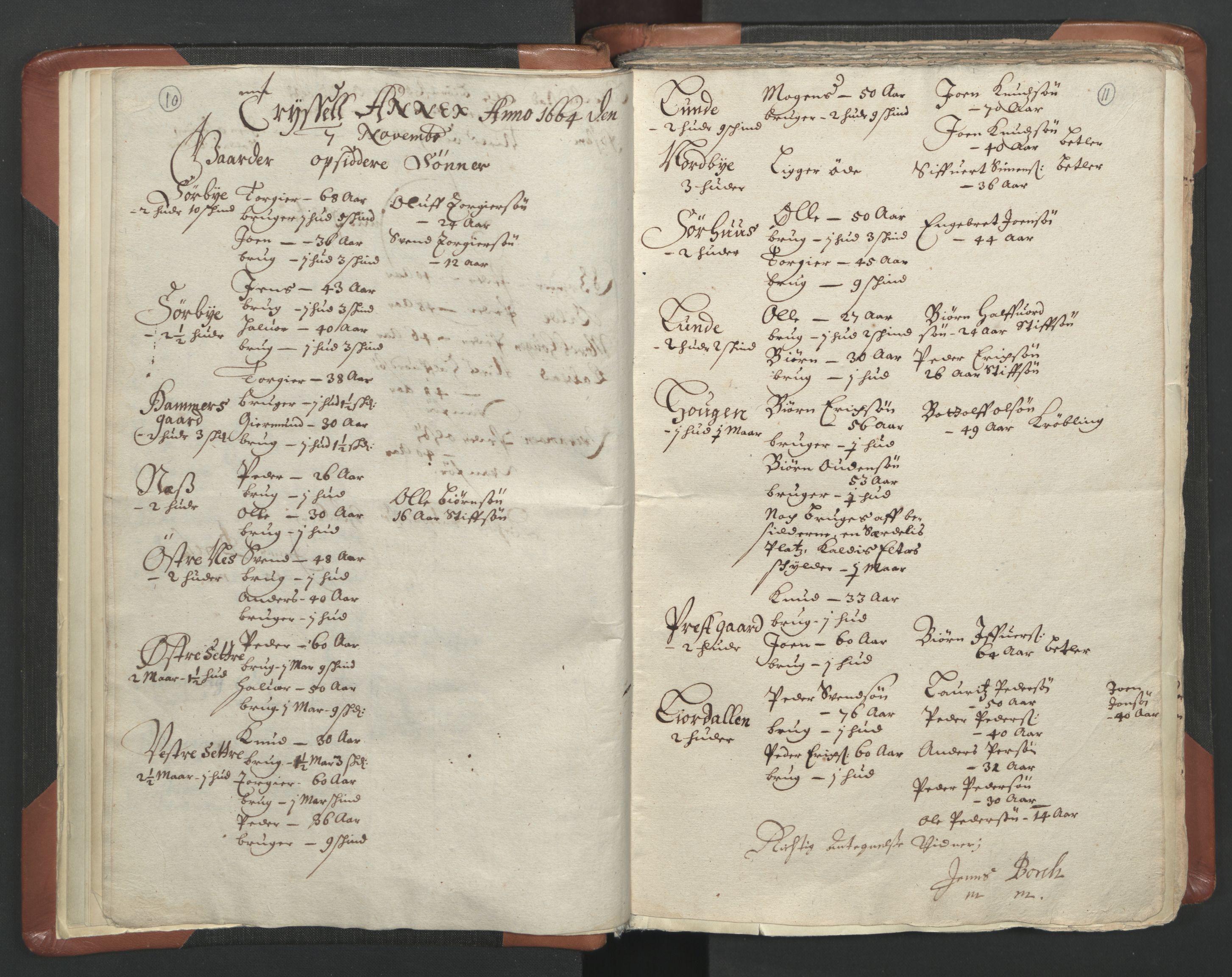 RA, Vicar's Census 1664-1666, no. 5: Hedmark deanery, 1664-1666, p. 10-11