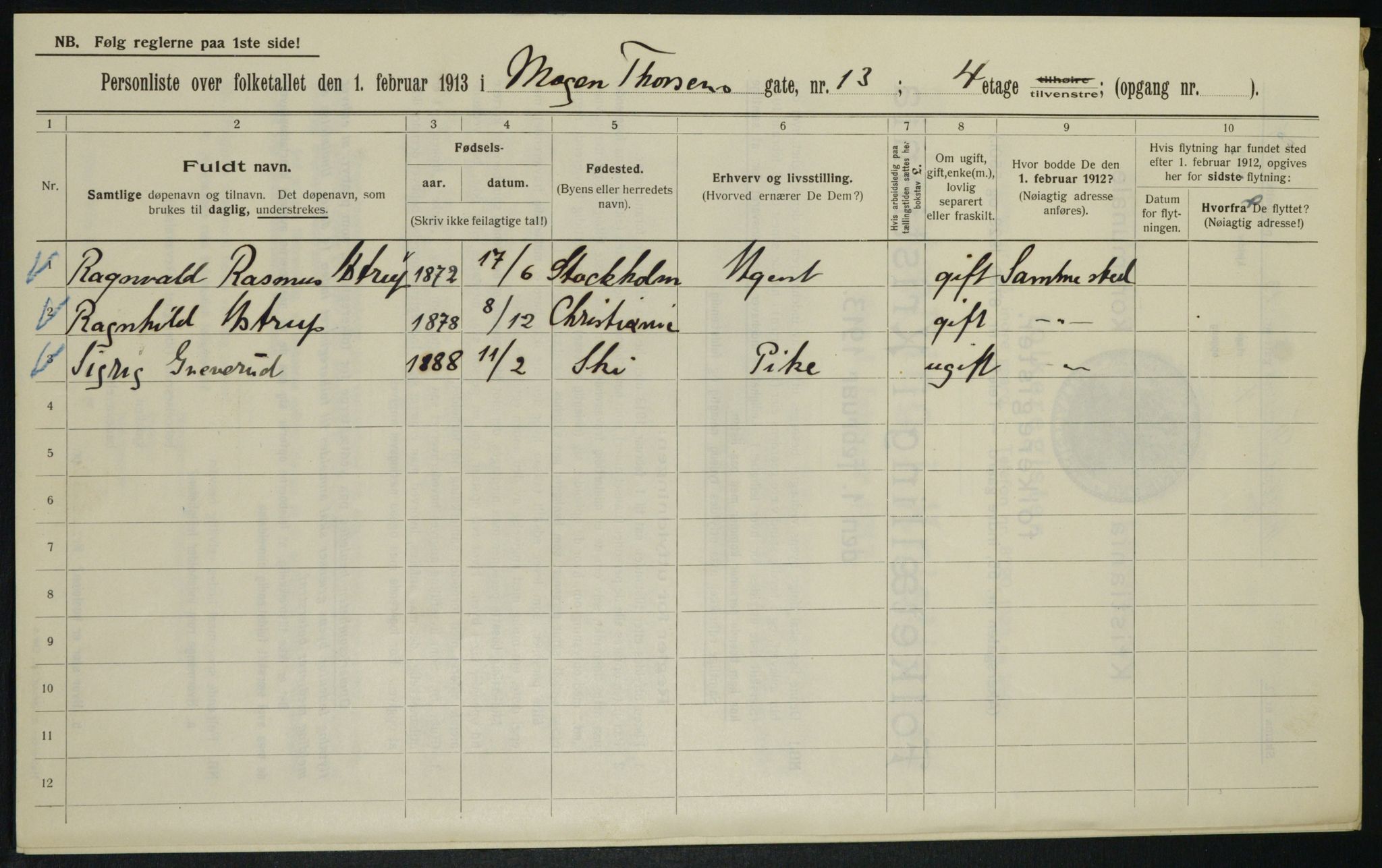 OBA, Municipal Census 1913 for Kristiania, 1913, p. 65578