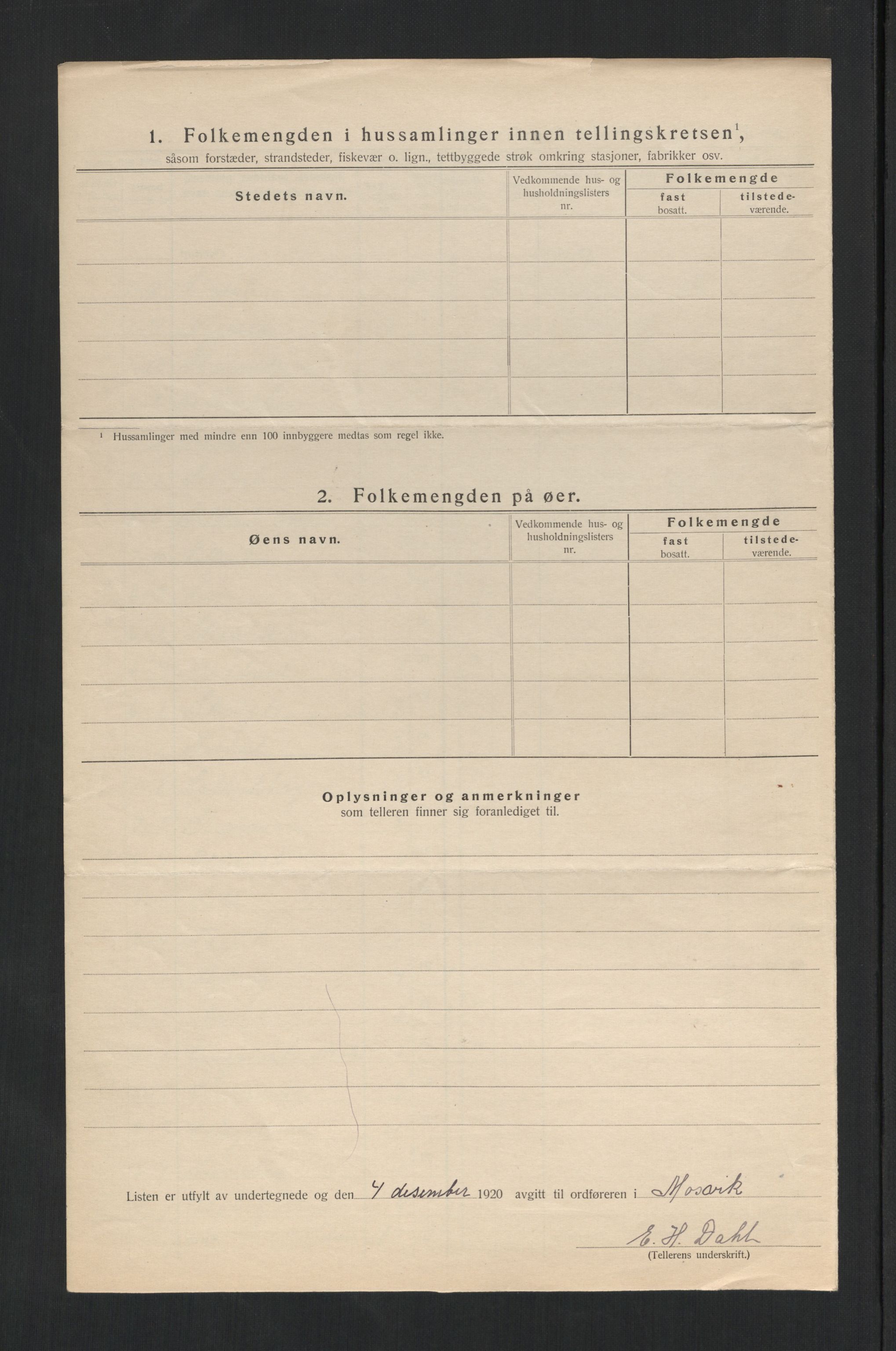 SAT, 1920 census for Mosvik, 1920, p. 20