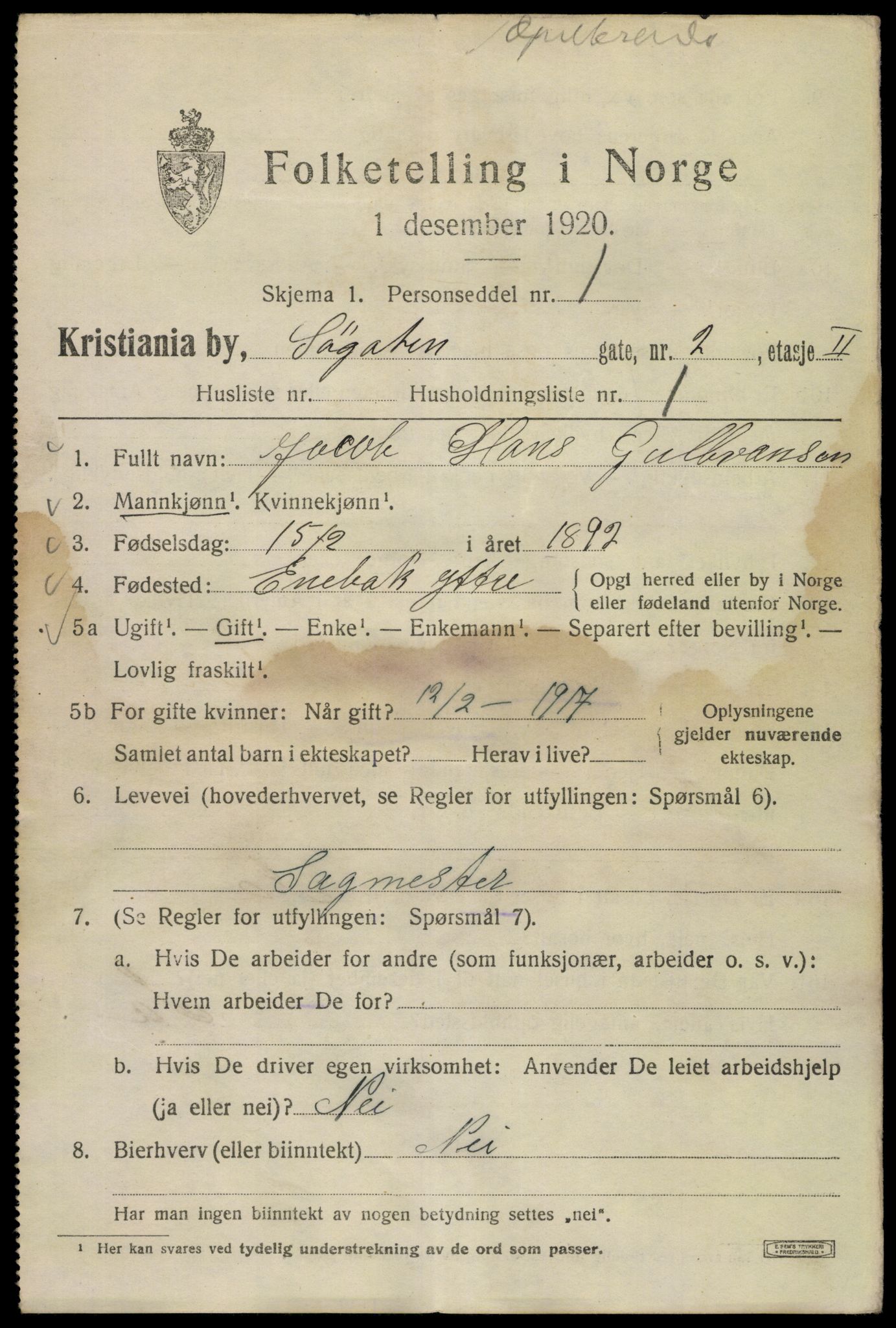 SAO, 1920 census for Kristiania, 1920, p. 560853