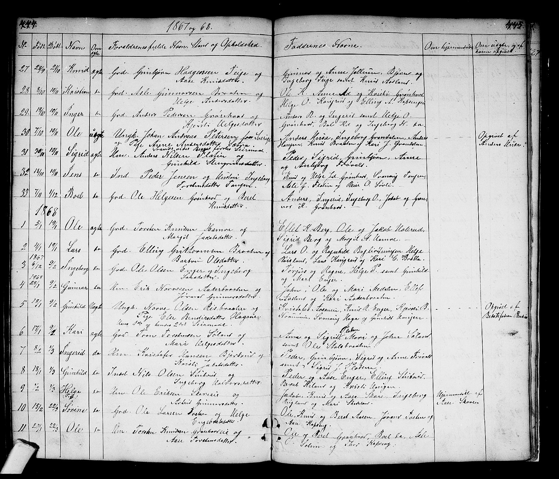 Sigdal kirkebøker, SAKO/A-245/G/Gb/L0001: Parish register (copy) no. II 1, 1841-1874, p. 444-445