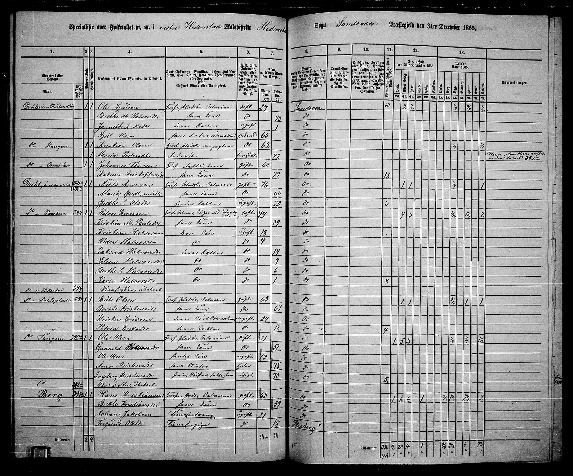 RA, 1865 census for Sandsvær, 1865, p. 141