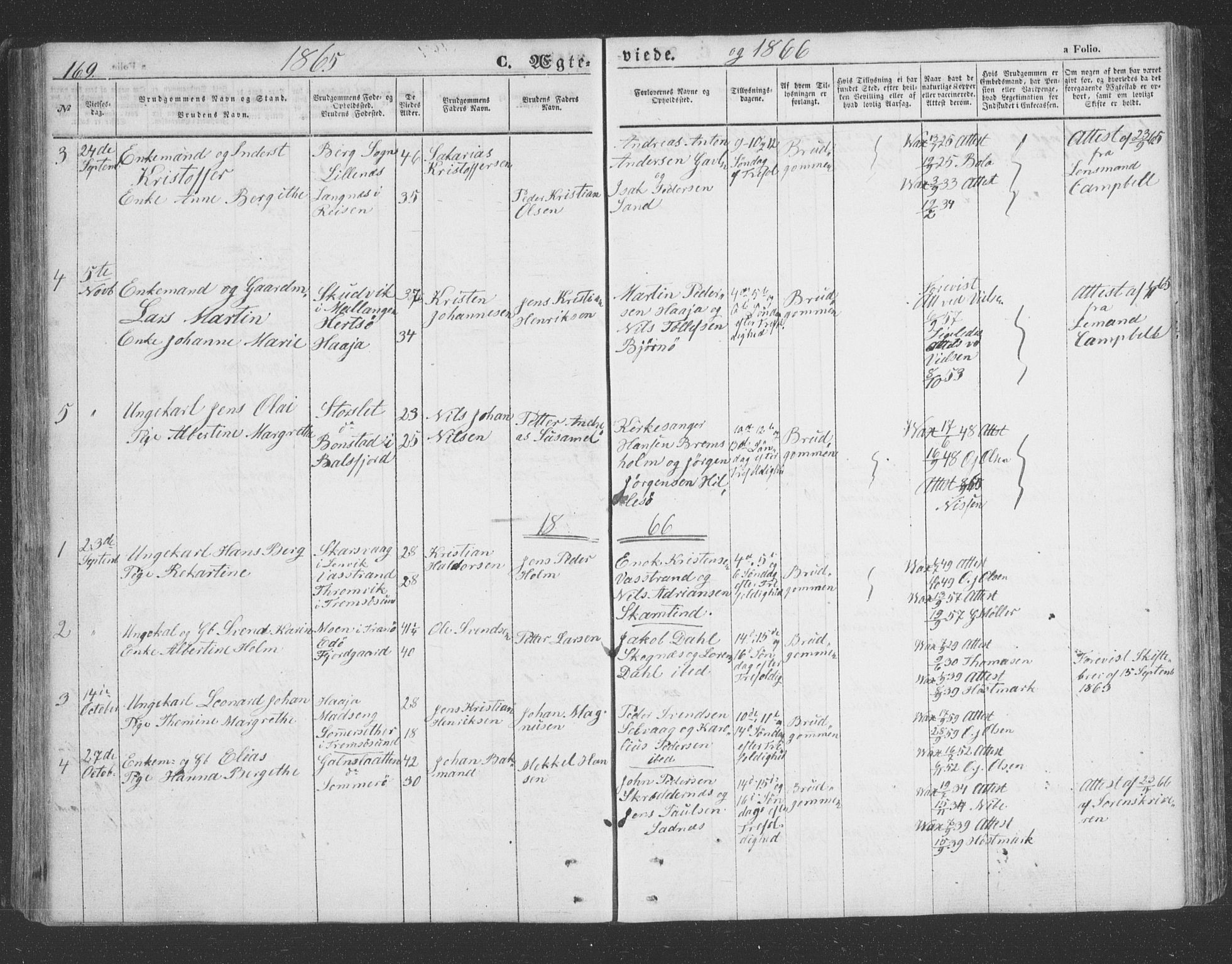 Lenvik sokneprestembete, SATØ/S-1310/H/Ha/Hab/L0020klokker: Parish register (copy) no. 20, 1855-1883, p. 169