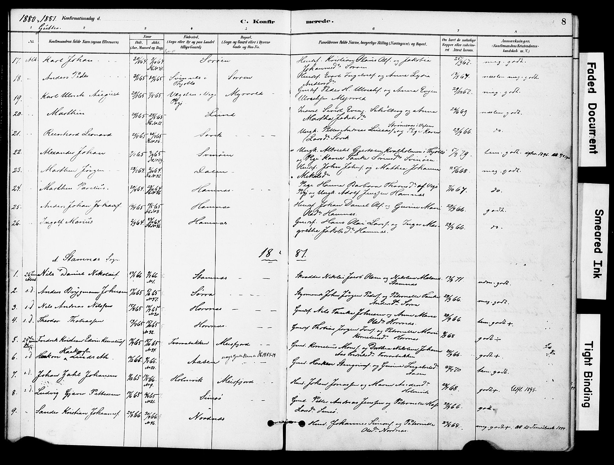 Ministerialprotokoller, klokkerbøker og fødselsregistre - Nordland, AV/SAT-A-1459/830/L0450: Parish register (official) no. 830A14, 1879-1896, p. 8