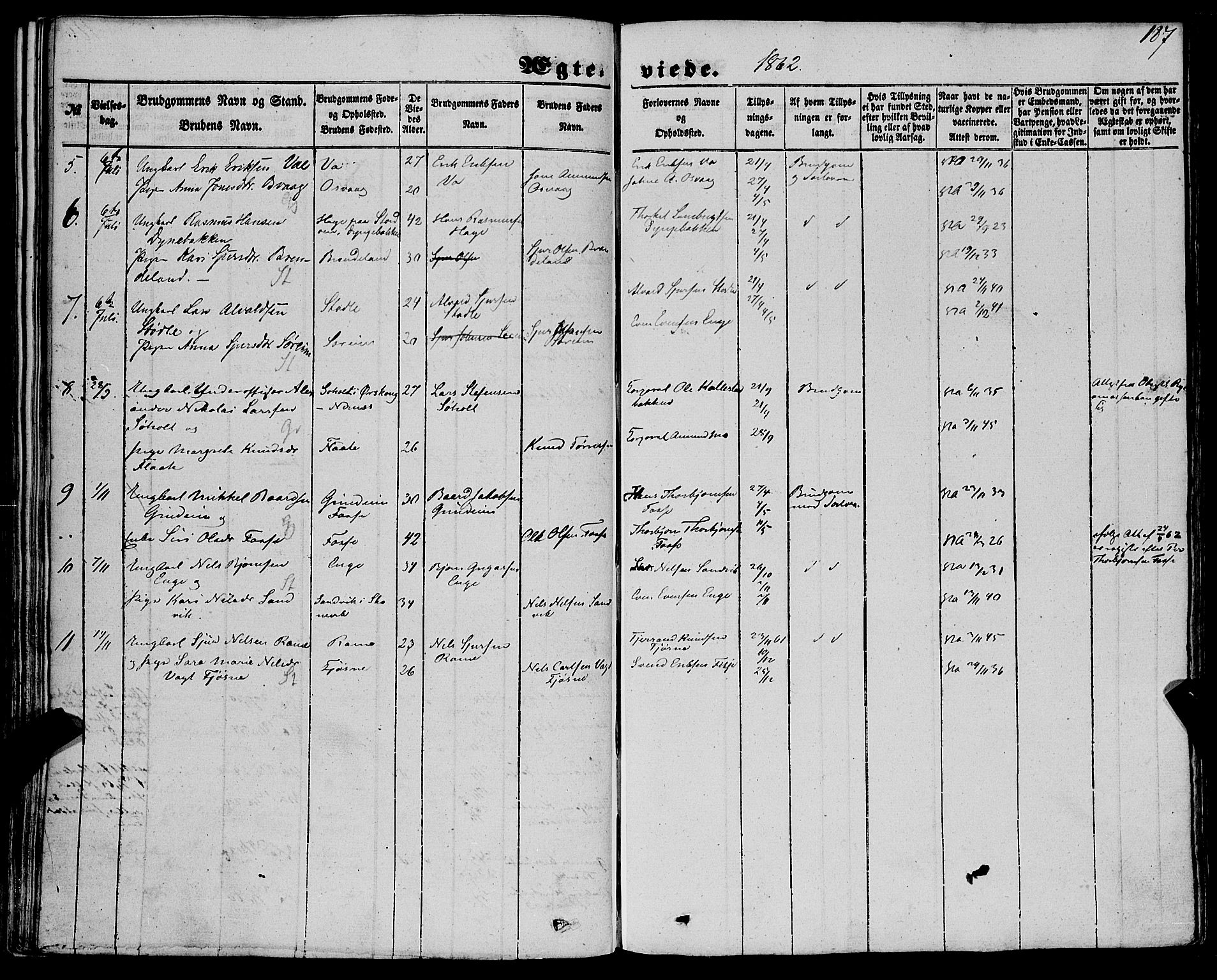 Etne sokneprestembete, AV/SAB-A-75001/H/Haa: Parish register (official) no. A 8, 1848-1862, p. 187