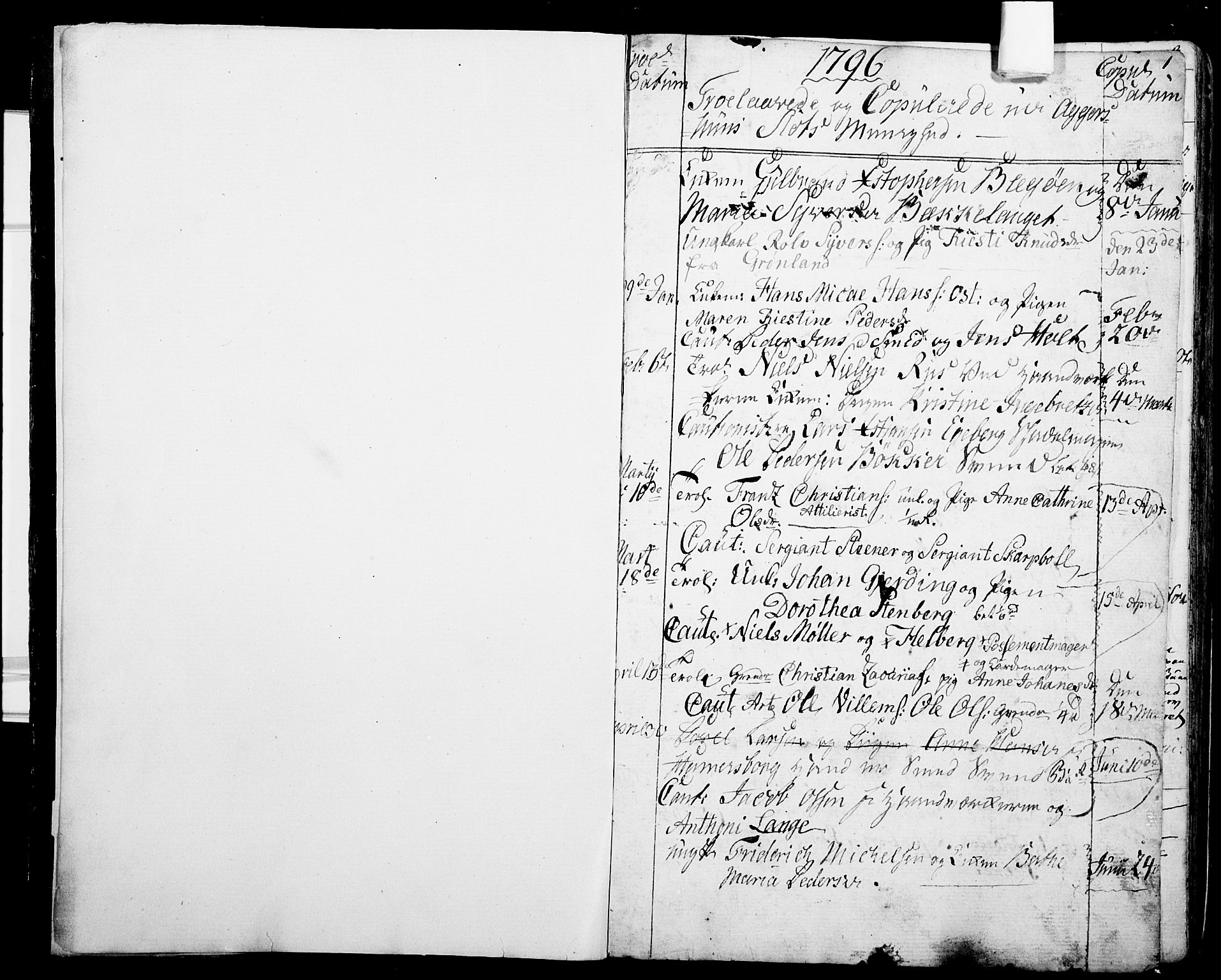 Garnisonsmenigheten Kirkebøker, AV/SAO-A-10846/G/Ga/L0001: Parish register (copy) no. 1, 1796-1814, p. 0-1