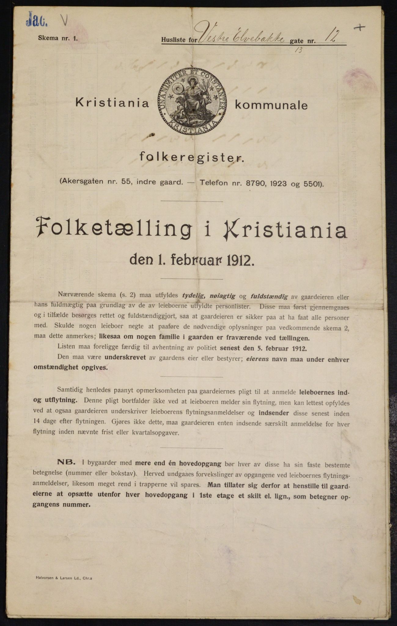 OBA, Municipal Census 1912 for Kristiania, 1912, p. 122444