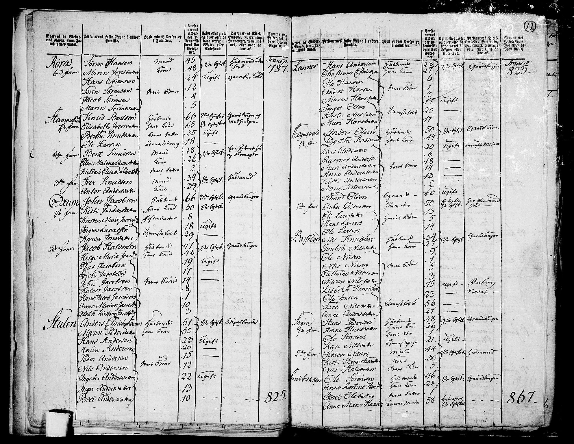 RA, 1801 census for 0813P Eidanger, 1801, p. 11b-12a