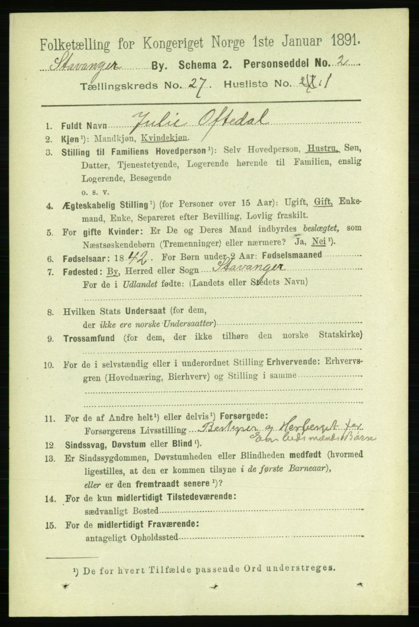 RA, 1891 census for 1103 Stavanger, 1891, p. 28901