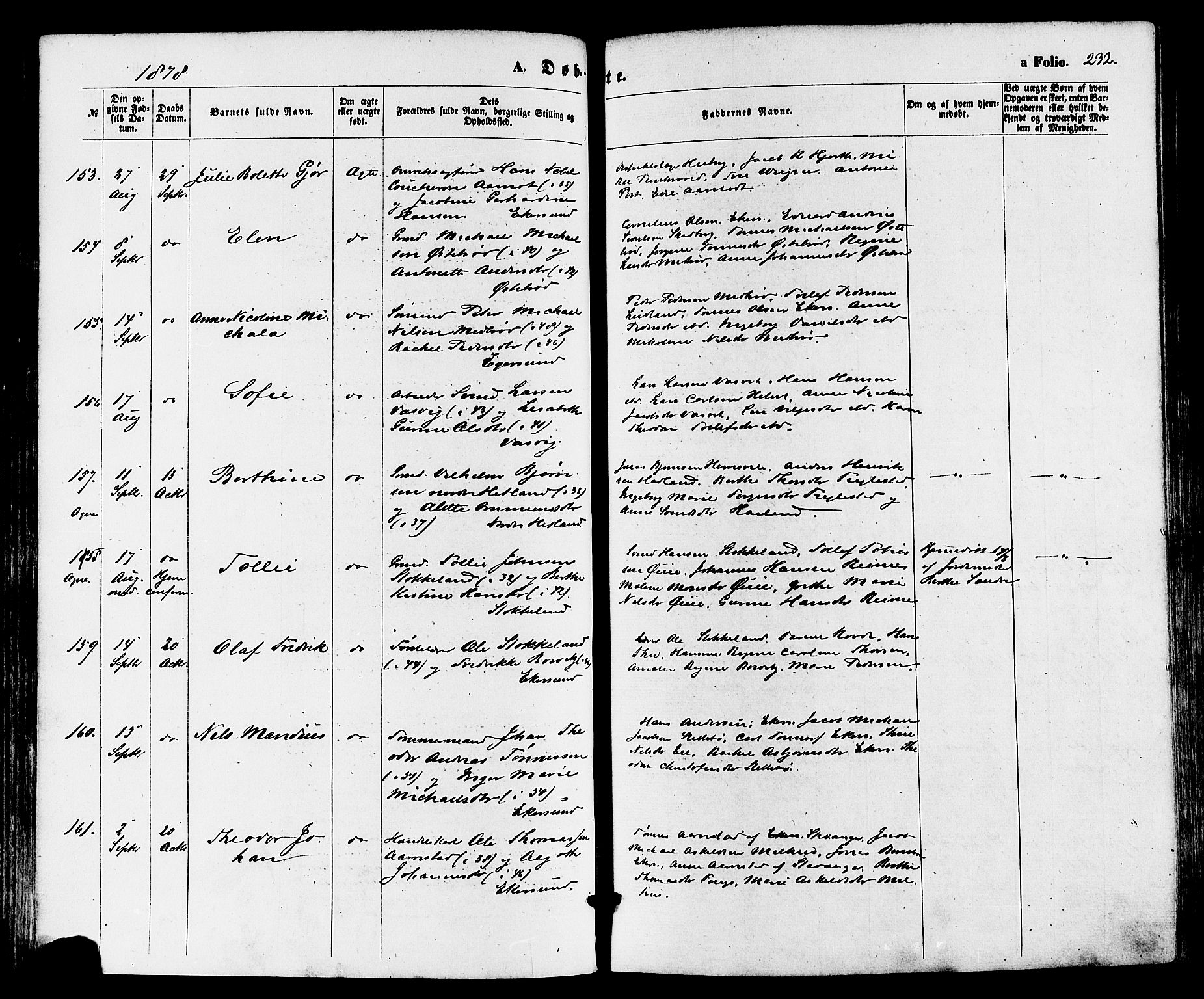 Eigersund sokneprestkontor, AV/SAST-A-101807/S08/L0014: Parish register (official) no. A 13, 1866-1878, p. 232