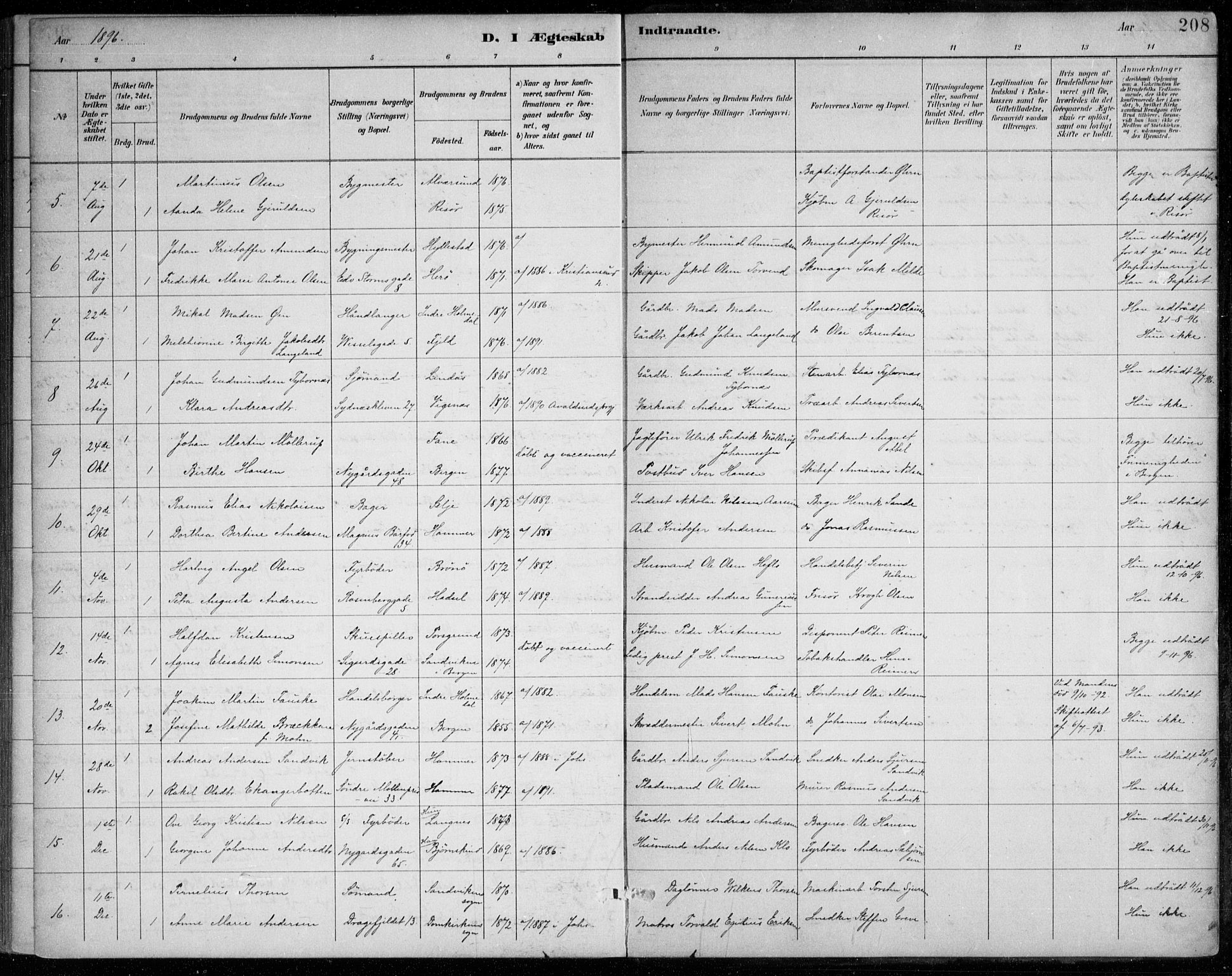 Johanneskirken sokneprestembete, SAB/A-76001/H/Haa/L0012: Parish register (official) no. D 1, 1885-1912, p. 208