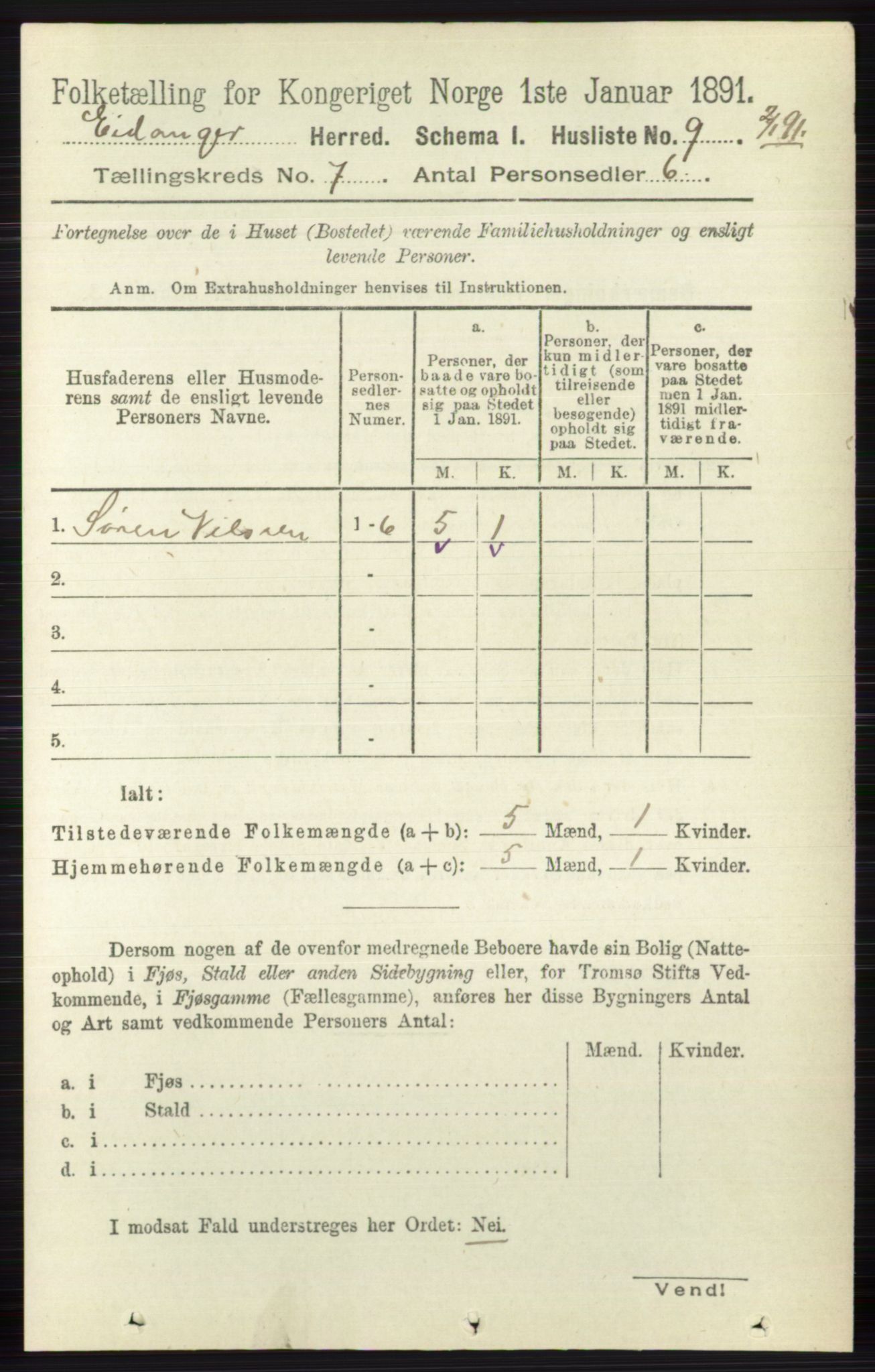 RA, 1891 census for 0813 Eidanger, 1891, p. 2735