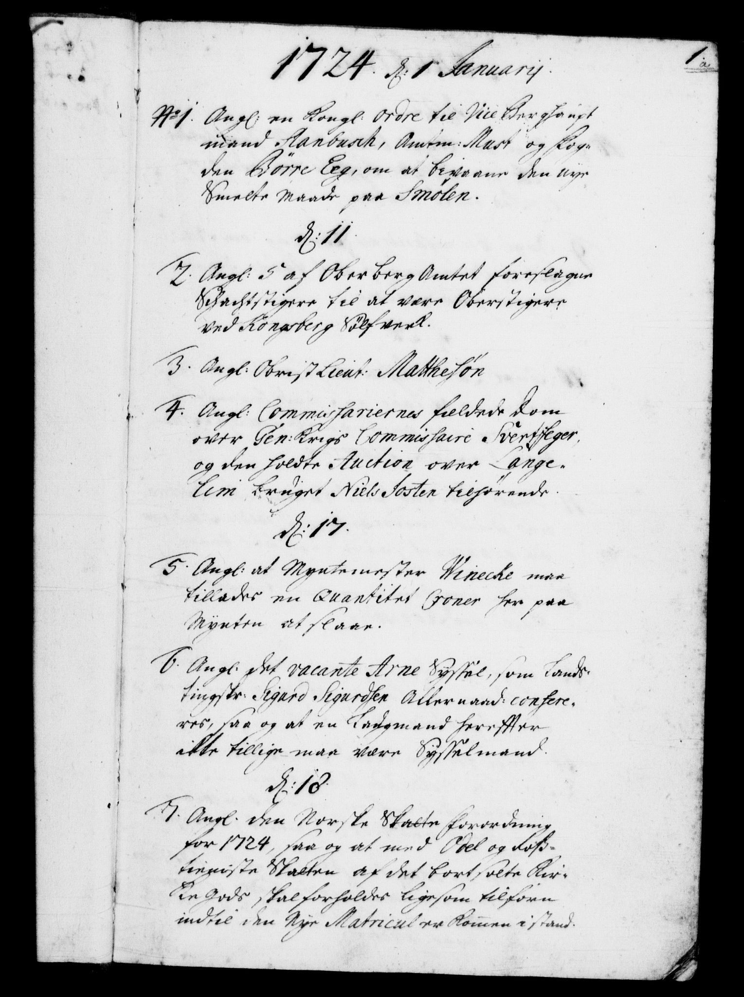 Rentekammeret, Kammerkanselliet, RA/EA-3111/G/Gf/Gfb/L0002: Register til norske relasjons- og resolusjonsprotokoller (merket RK 52.97), 1724-1728, p. 1