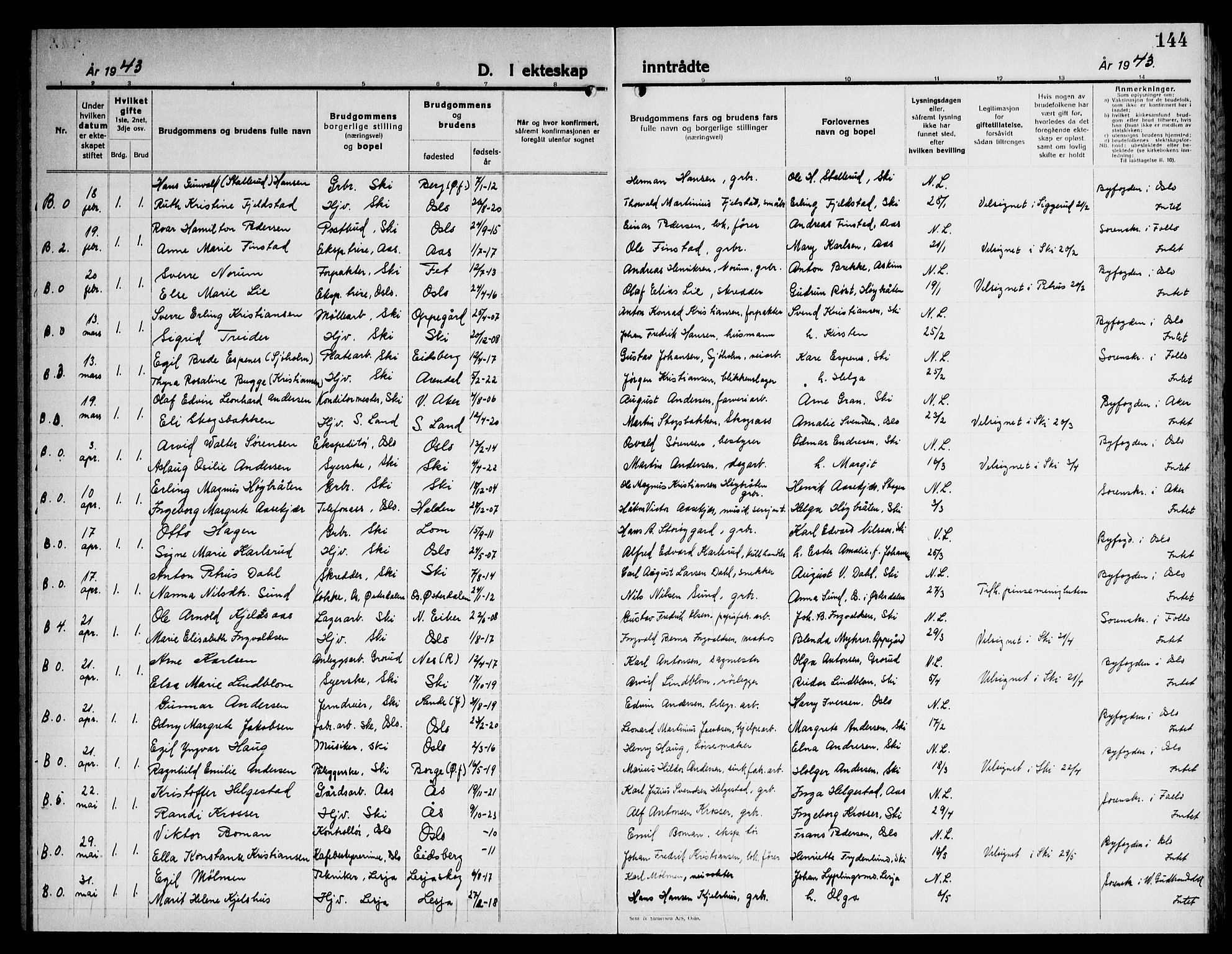 Kråkstad prestekontor Kirkebøker, SAO/A-10125a/G/Gb/L0003: Parish register (copy) no. II 3, 1942-1948, p. 144