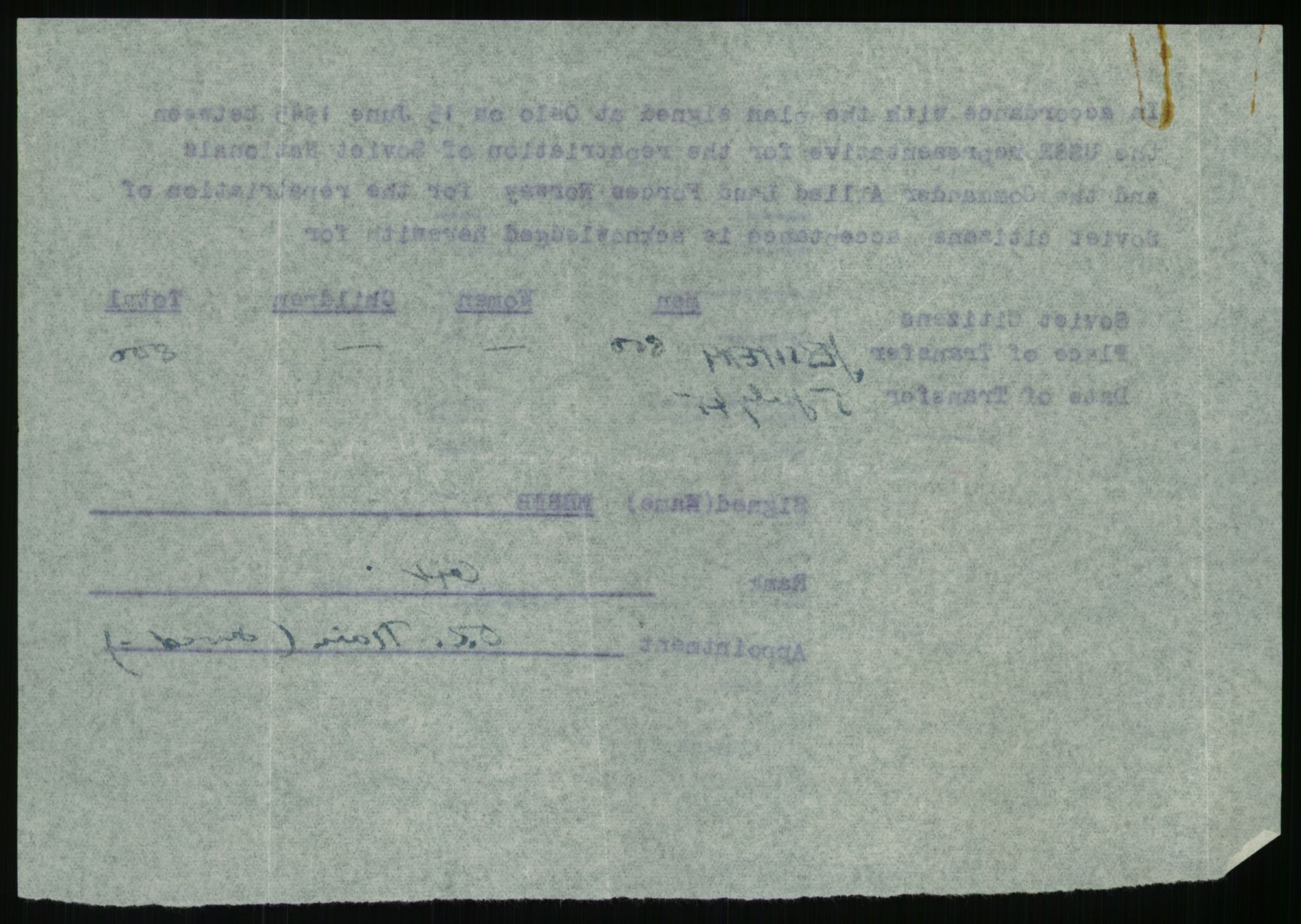 Flyktnings- og fangedirektoratet, Repatrieringskontoret, RA/S-1681/D/Db/L0020: Displaced Persons (DPs) og sivile tyskere, 1945-1948, p. 1032