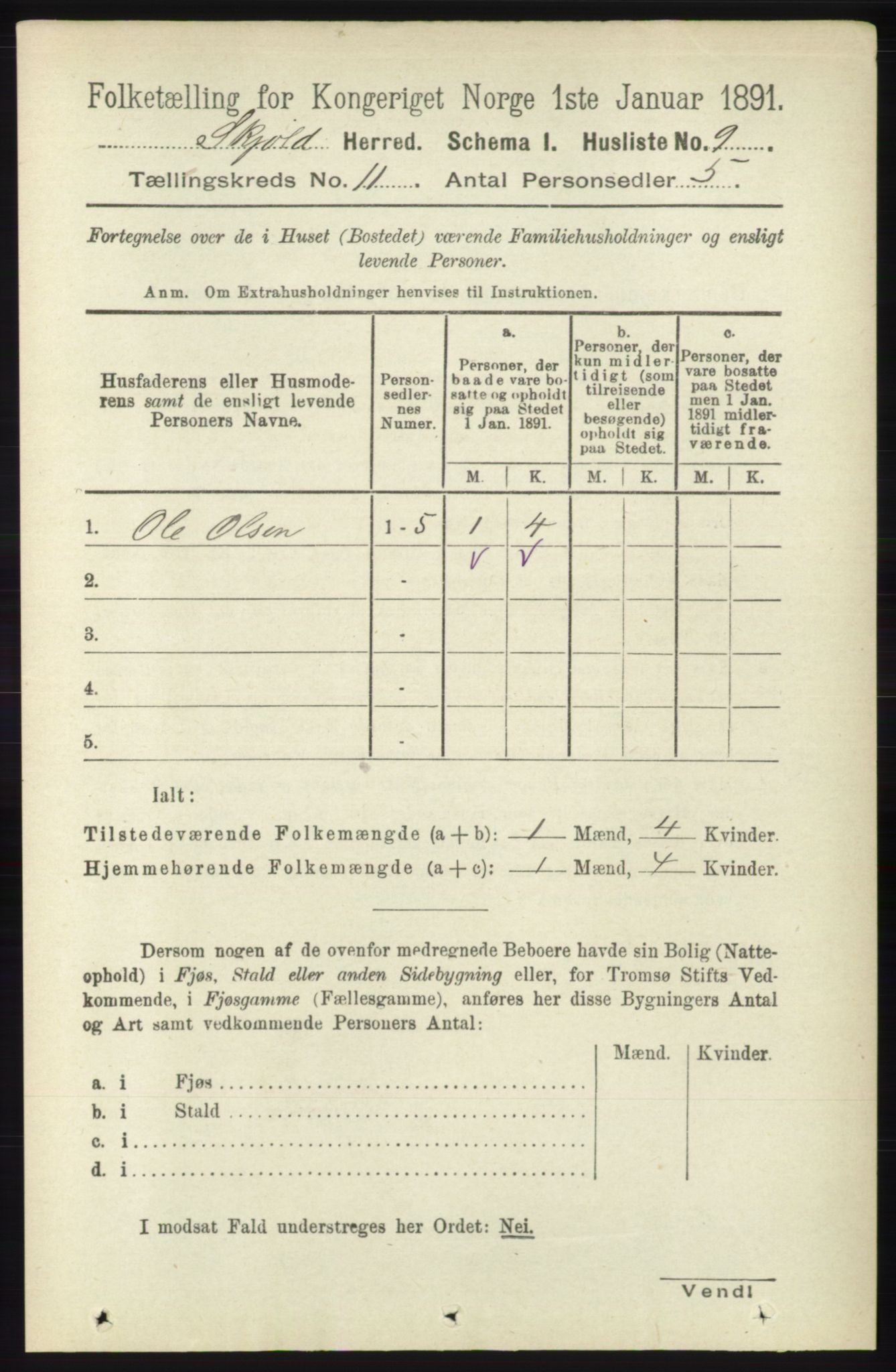 RA, 1891 census for 1154 Skjold, 1891, p. 2044