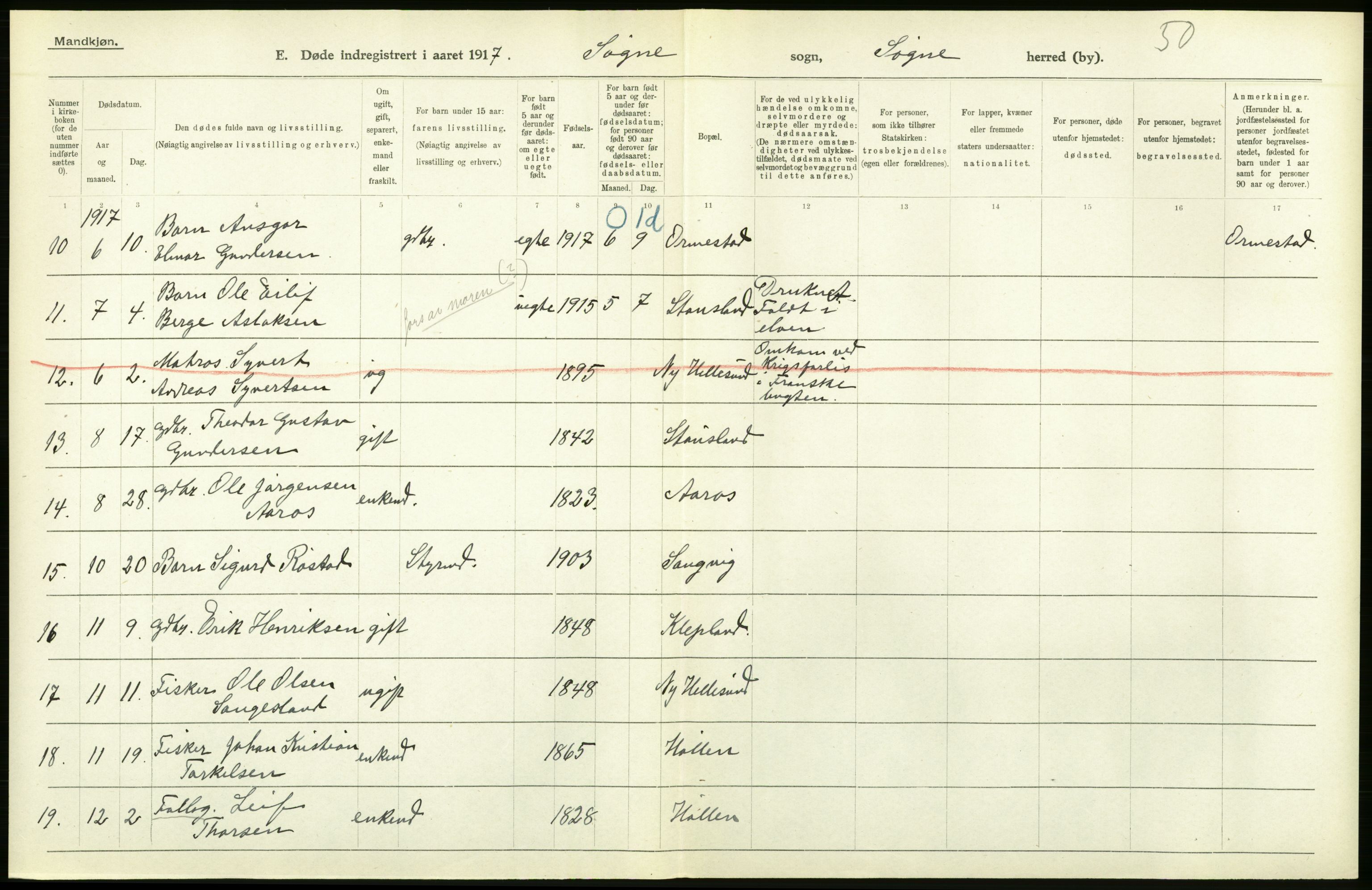 Statistisk sentralbyrå, Sosiodemografiske emner, Befolkning, AV/RA-S-2228/D/Df/Dfb/Dfbg/L0030: Lister og Mandals amt: Gifte, døde, dødfødte. Bygder og byer., 1917, p. 24