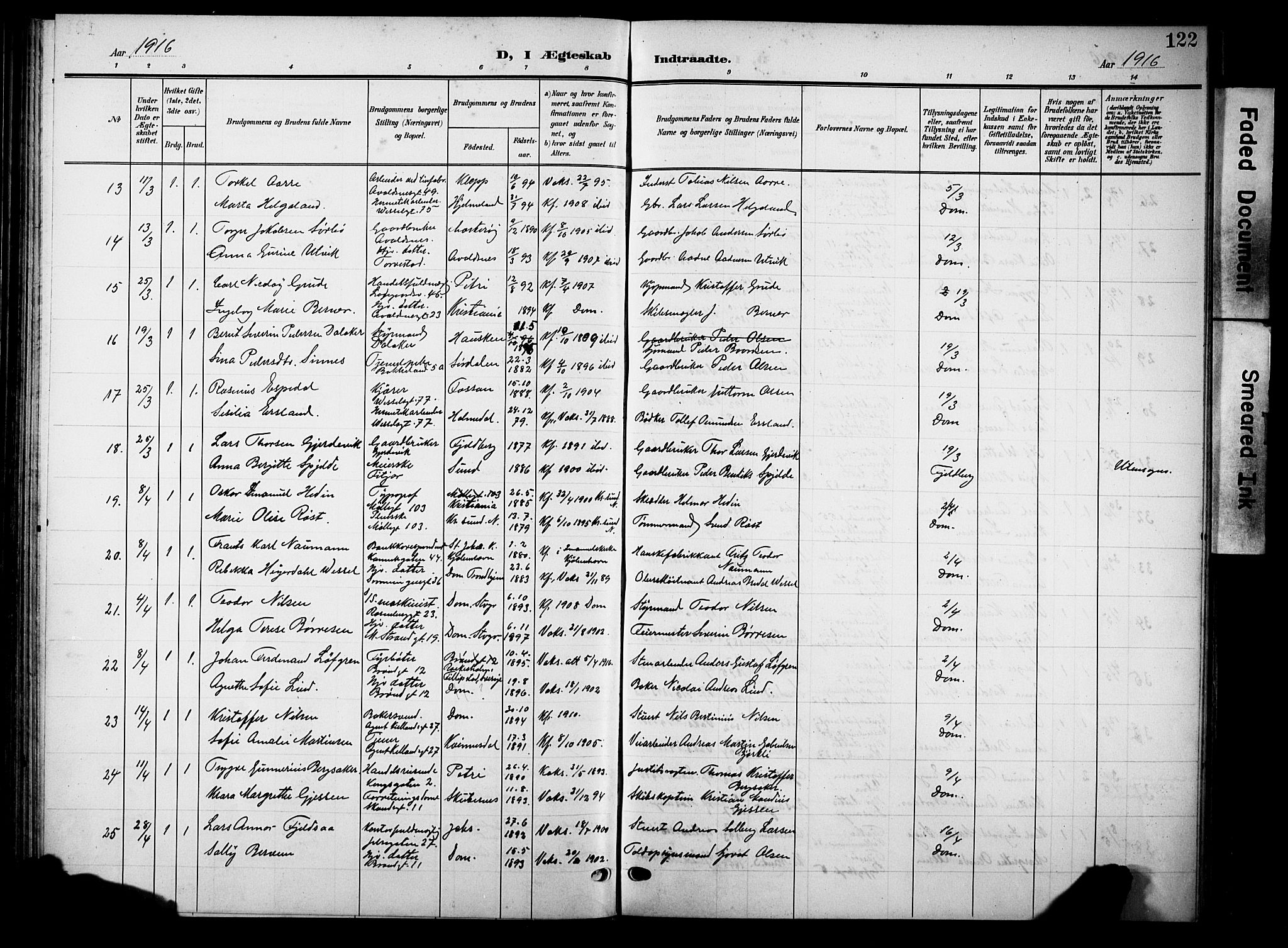 Domkirken sokneprestkontor, SAST/A-101812/001/30/30BB/L0017: Parish register (copy) no. B 17, 1902-1921, p. 122