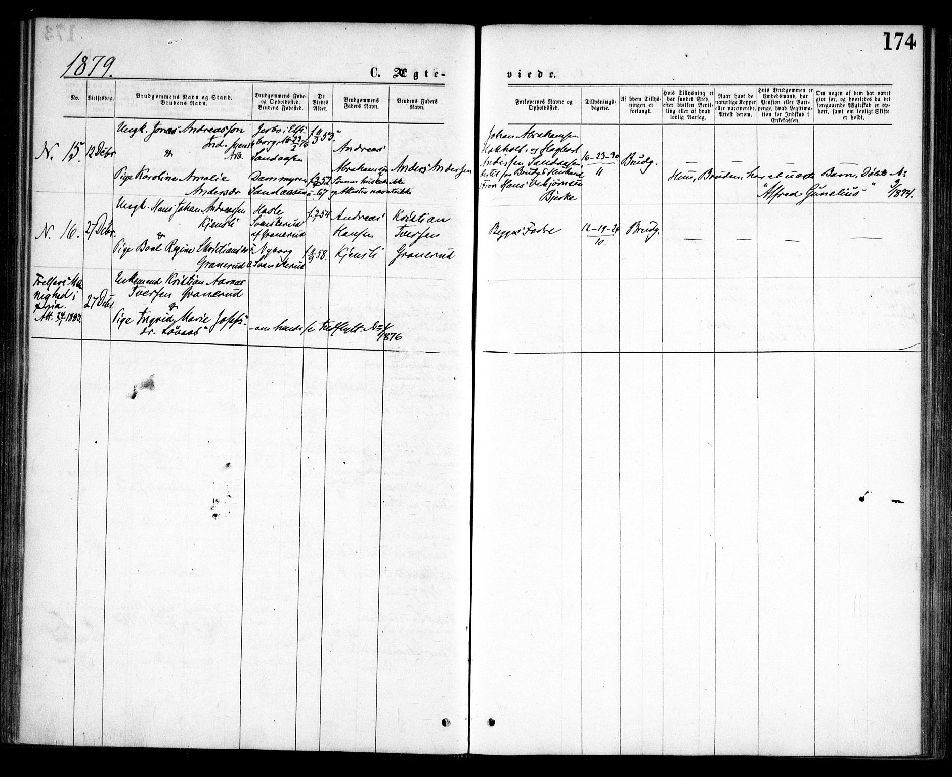 Nesodden prestekontor Kirkebøker, AV/SAO-A-10013/F/Fa/L0008: Parish register (official) no. I 8, 1869-1879, p. 174