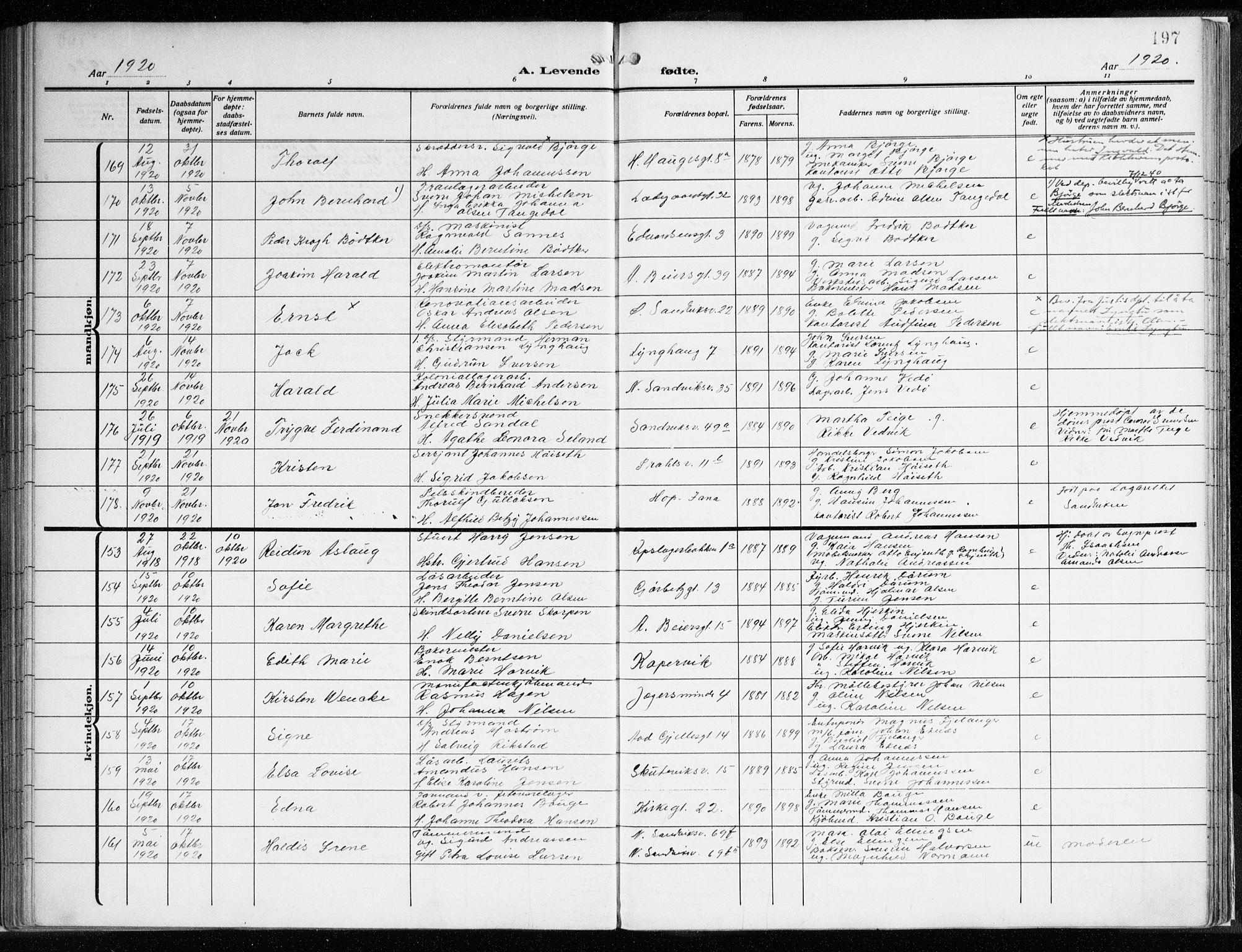 Sandviken Sokneprestembete, AV/SAB-A-77601/H/Ha/L0007: Parish register (official) no. B 4, 1912-1924, p. 197