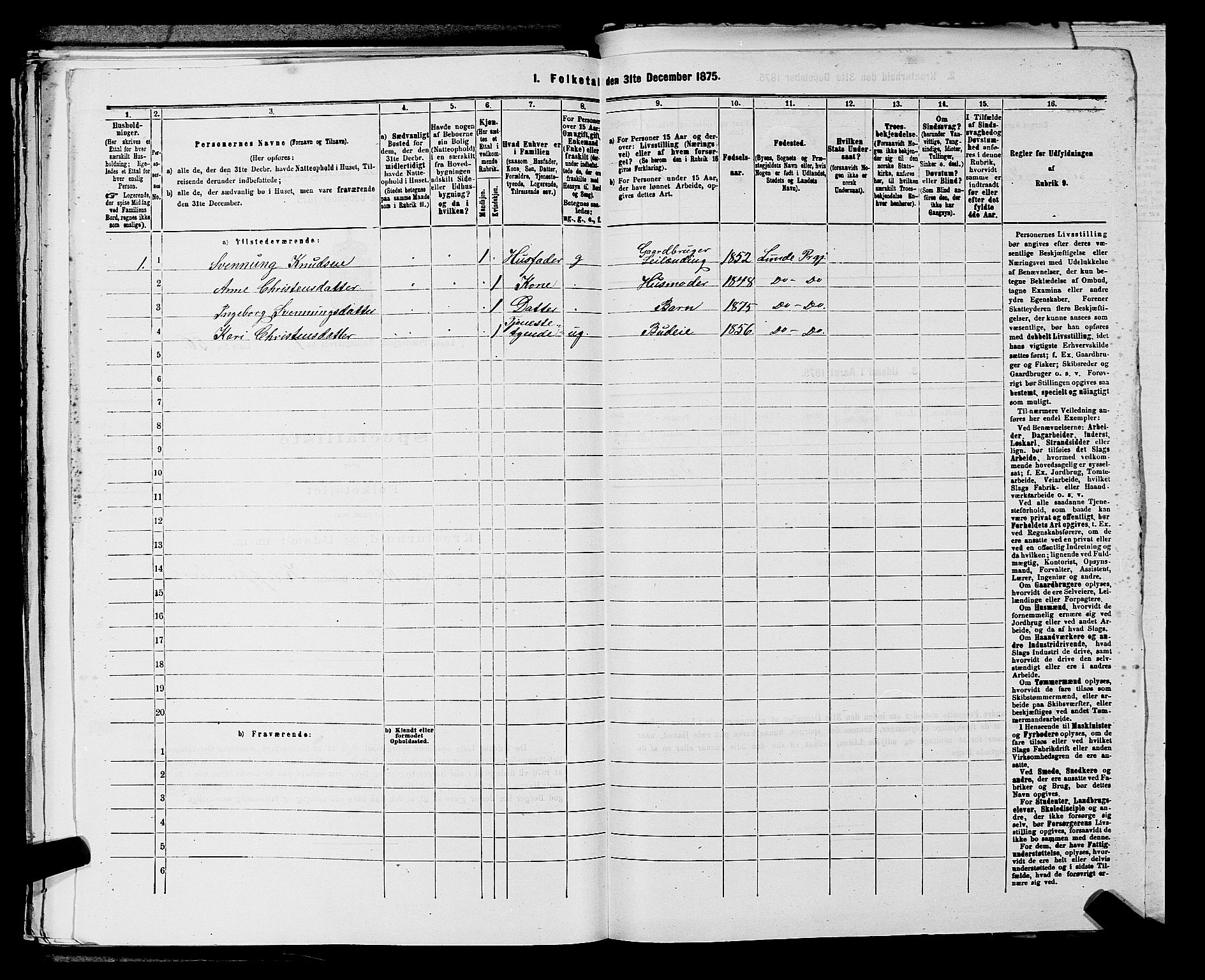 SAKO, 1875 census for 0820P Lunde, 1875, p. 154