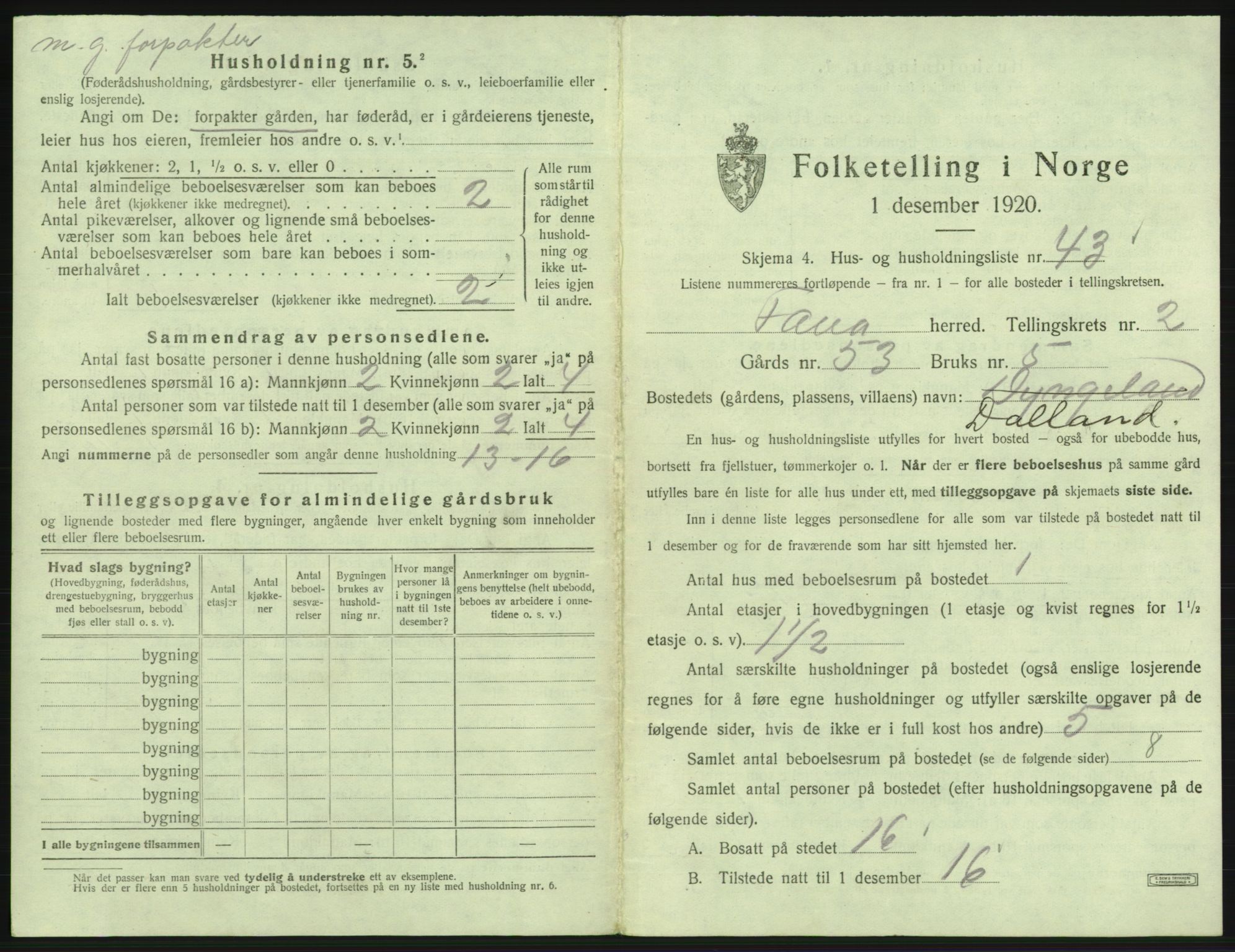 SAB, 1920 census for Fana, 1920, p. 279