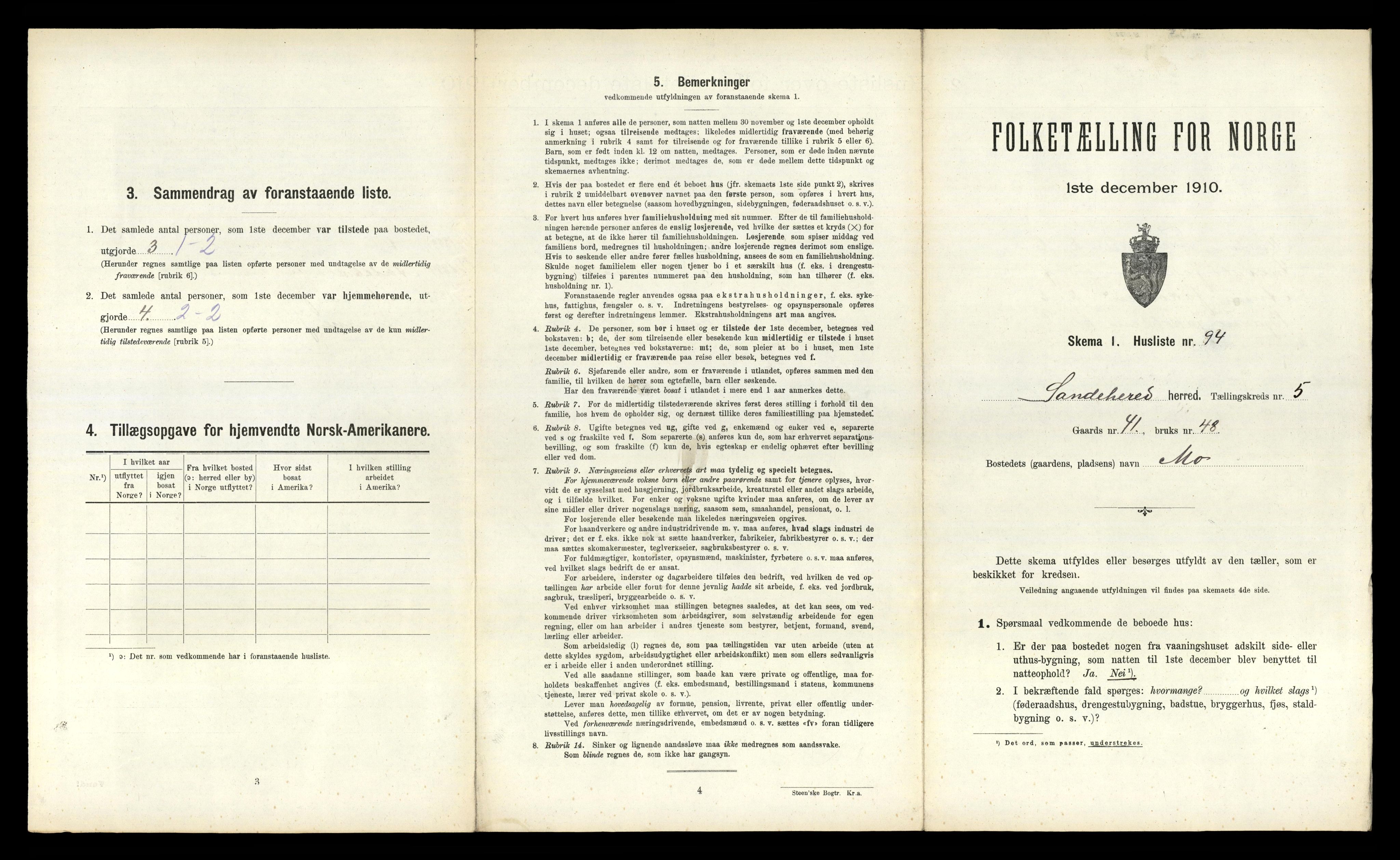 RA, 1910 census for Sandeherred, 1910, p. 995