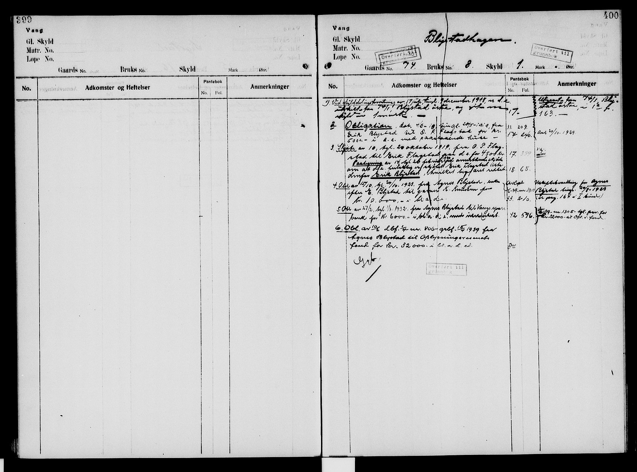Nord-Hedmark sorenskriveri, SAH/TING-012/H/Ha/Had/Hade/L0005: Mortgage register no. 4.5, 1916-1940, p. 399-400