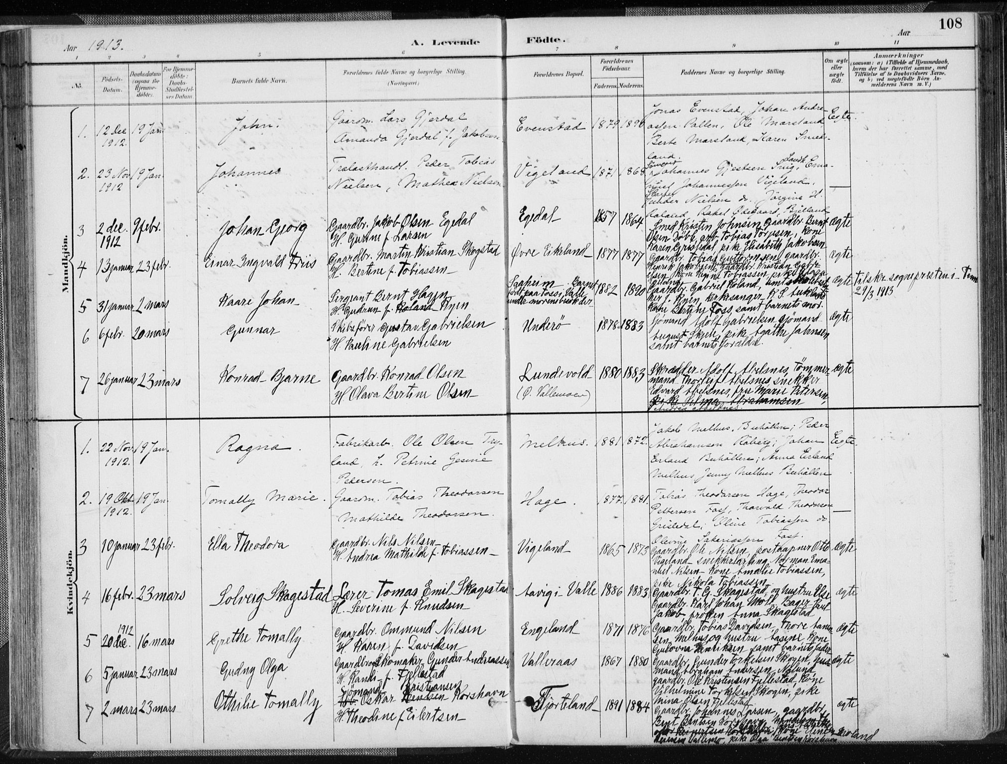 Sør-Audnedal sokneprestkontor, AV/SAK-1111-0039/F/Fa/Fab/L0010: Parish register (official) no. A 10, 1892-1913, p. 108