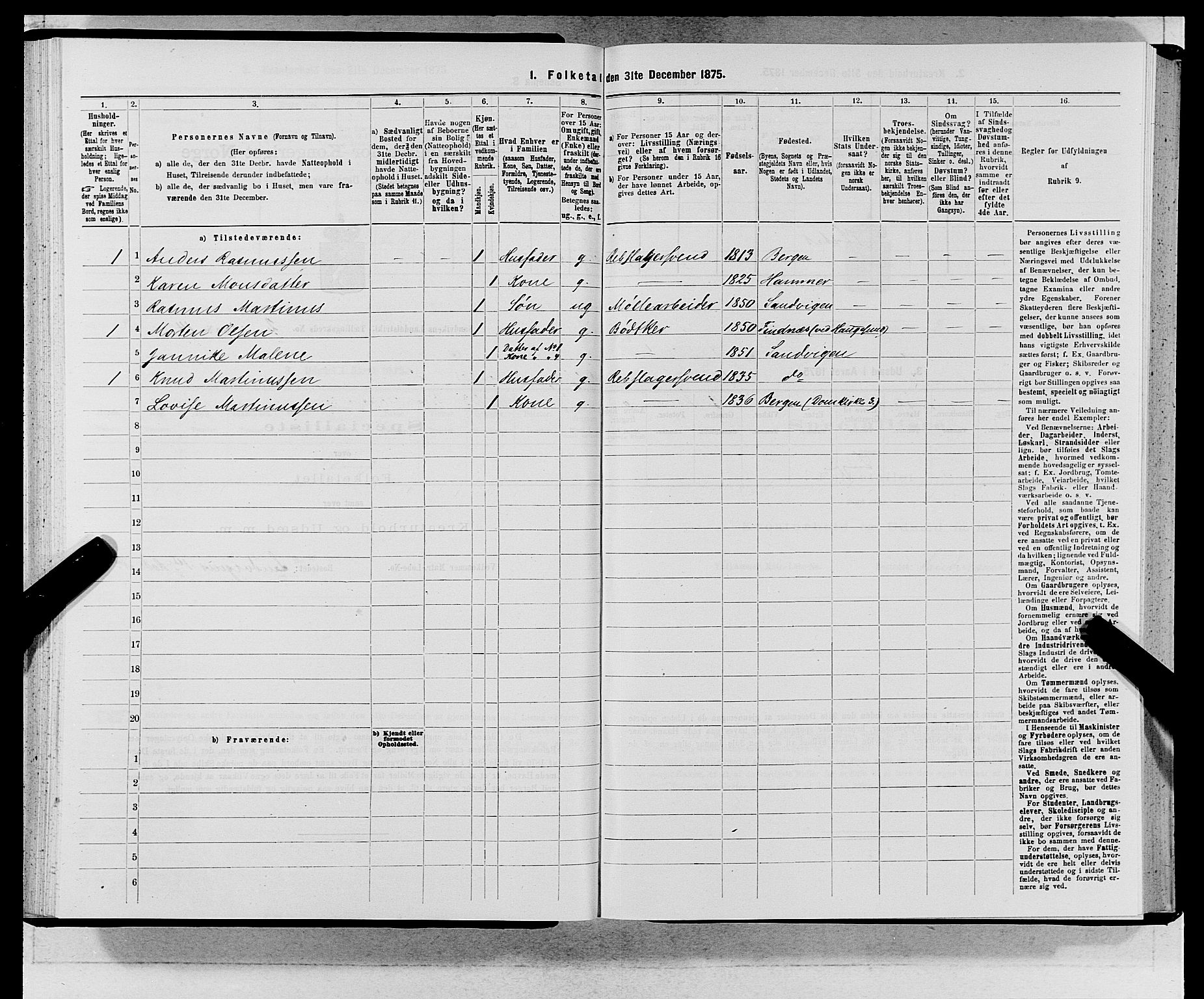 SAB, 1875 census for 1281L Bergen landdistrikt/Domkirken and Sandviken, 1875, p. 154