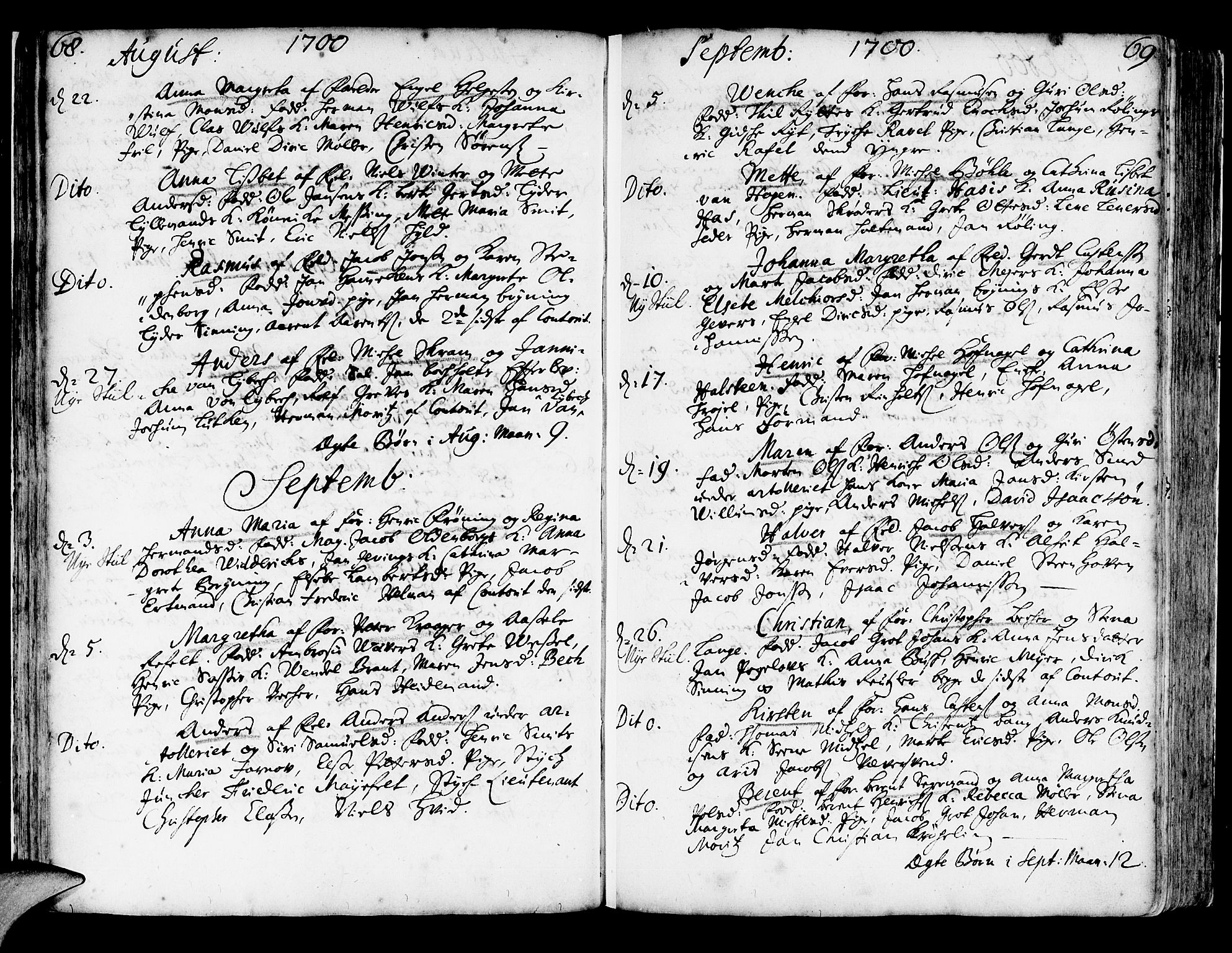 Korskirken sokneprestembete, SAB/A-76101/H/Haa/L0003: Parish register (official) no. A 3, 1698-1719, p. 68-69