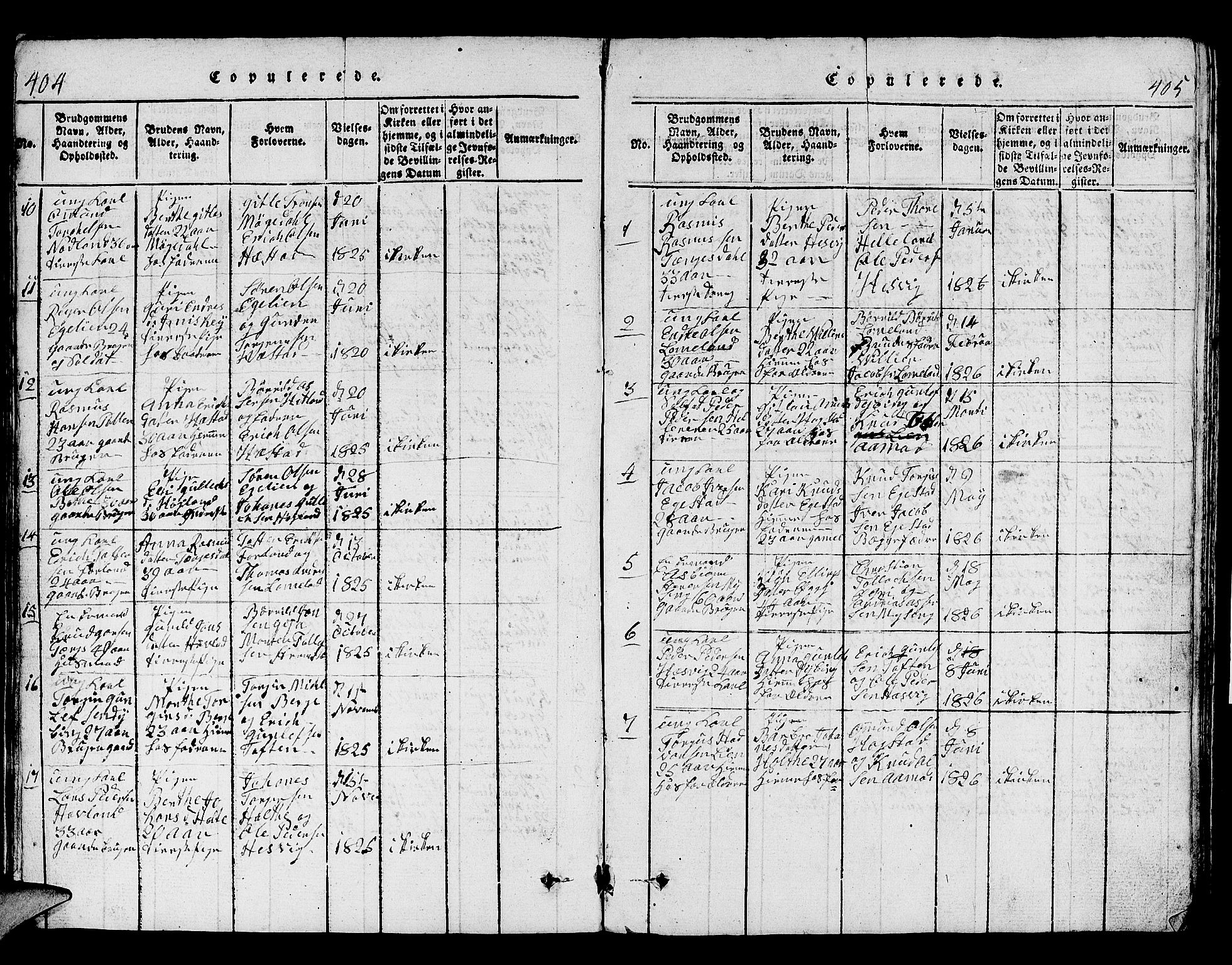Helleland sokneprestkontor, SAST/A-101810: Parish register (copy) no. B 1, 1815-1841, p. 404-405
