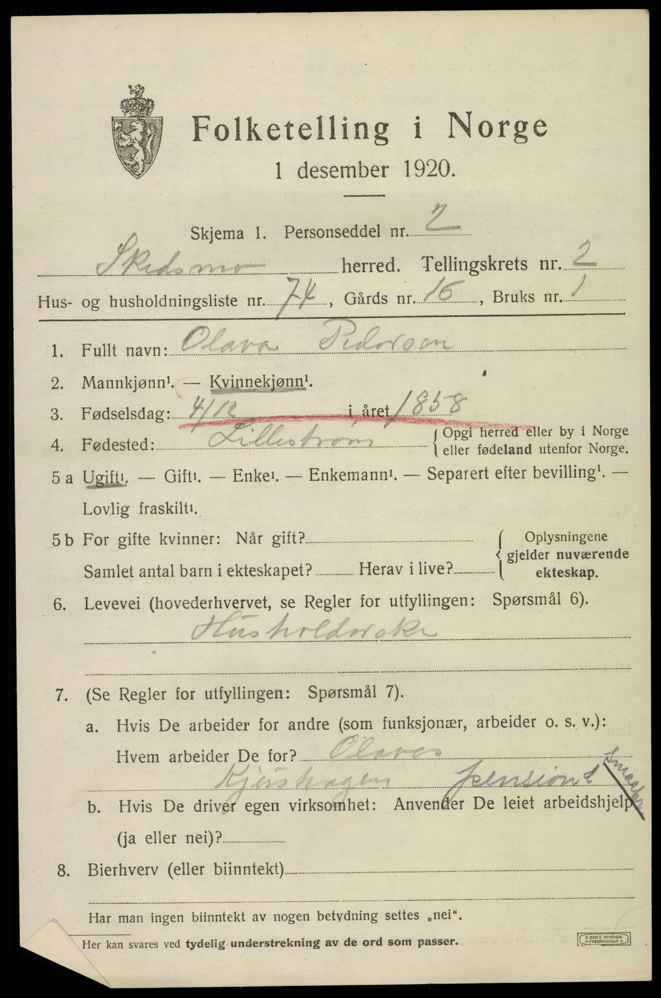 SAO, 1920 census for Skedsmo, 1920, p. 3579