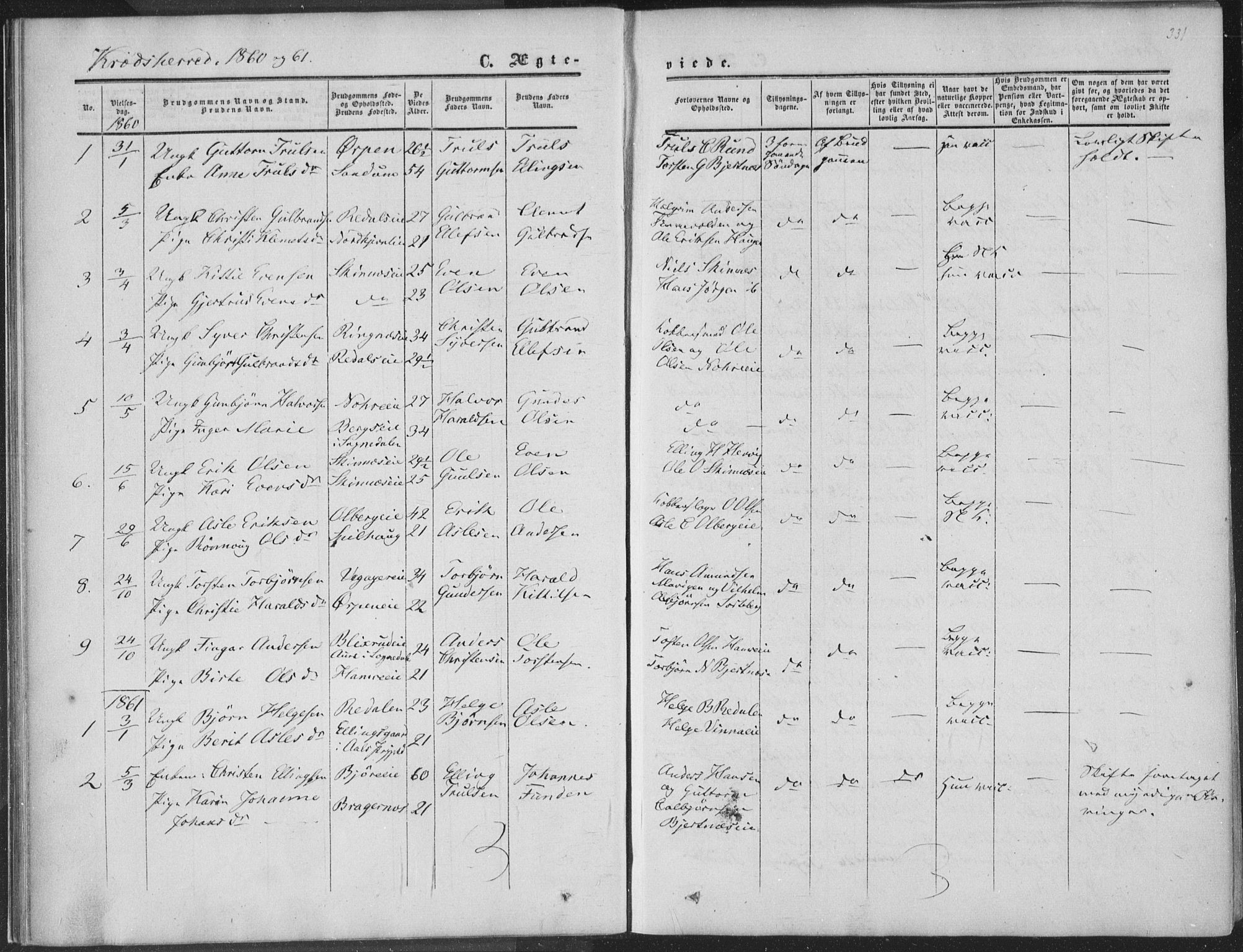 Sigdal kirkebøker, SAKO/A-245/F/Fa/L0009b: Parish register (official) no. I 9B, 1860-1871, p. 331
