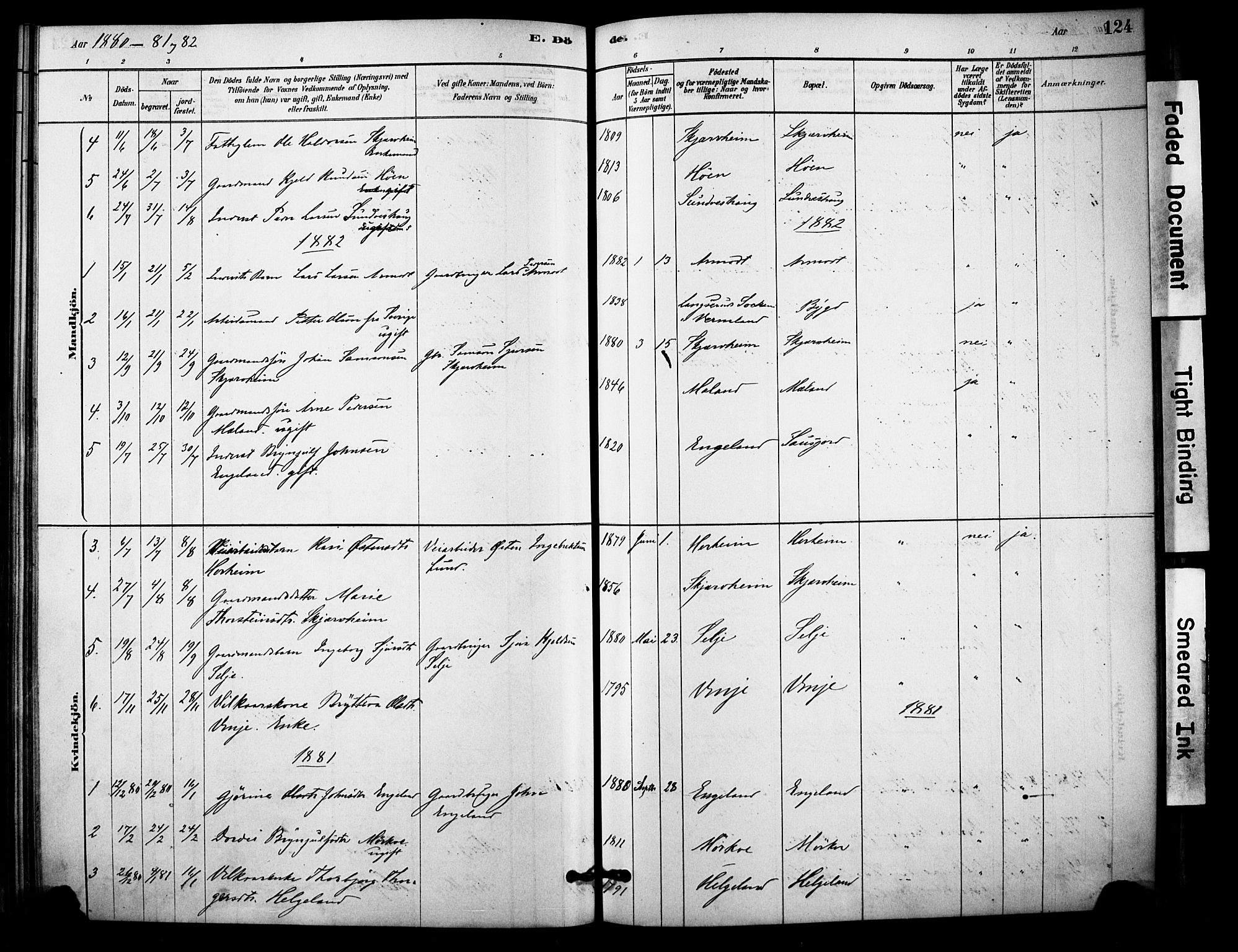 Vossestrand Sokneprestembete, SAB/A-79101/H/Haa: Parish register (official) no. C 1, 1878-1903, p. 124