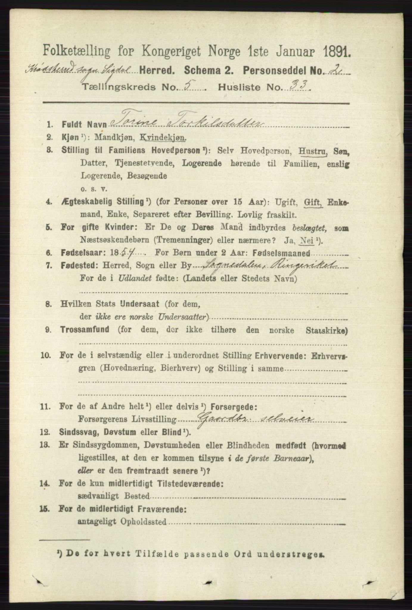 RA, 1891 census for 0621 Sigdal, 1891, p. 6490